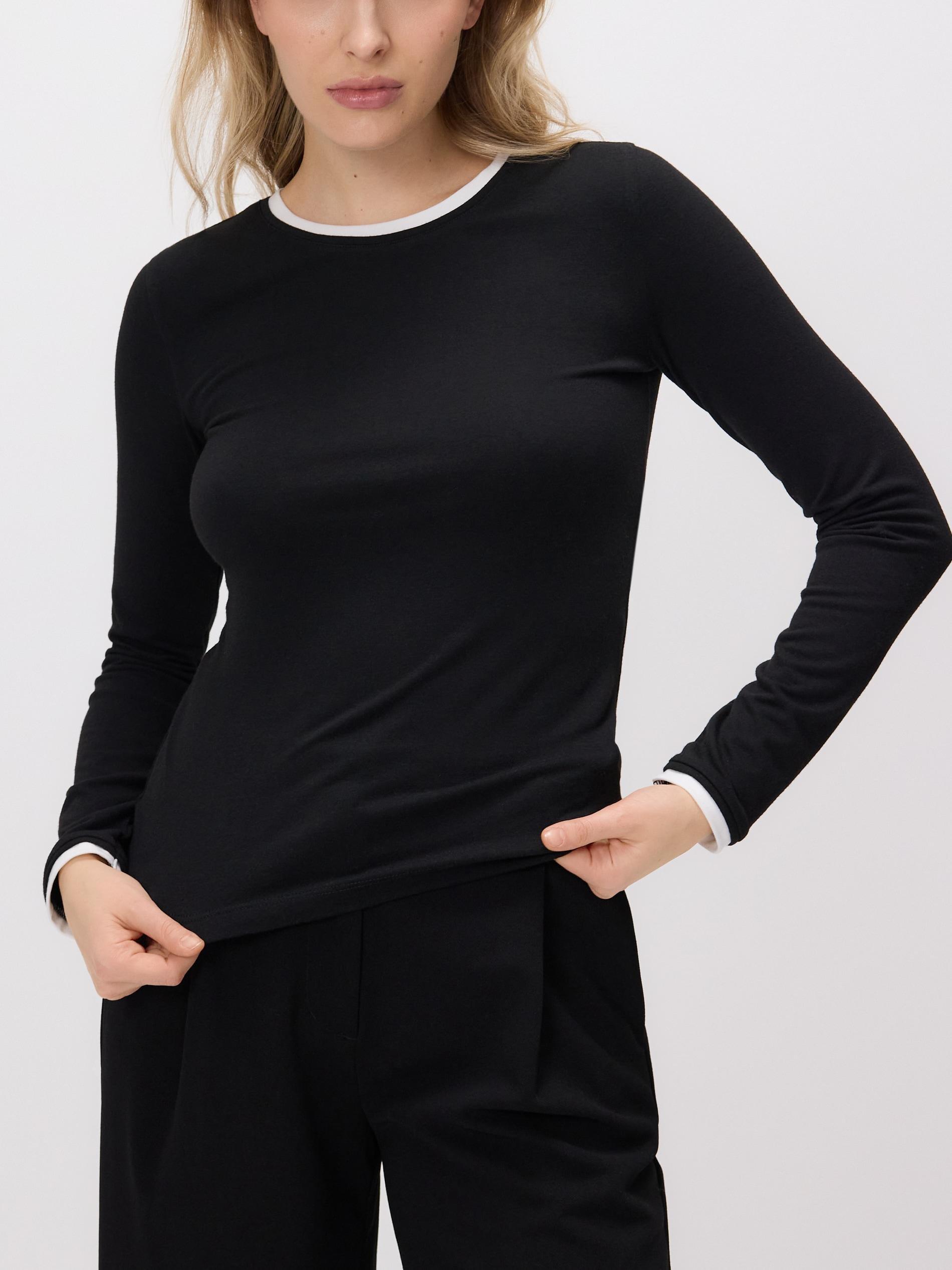 Black Longsleeve With Contrasting Trim, Black, large image number 0