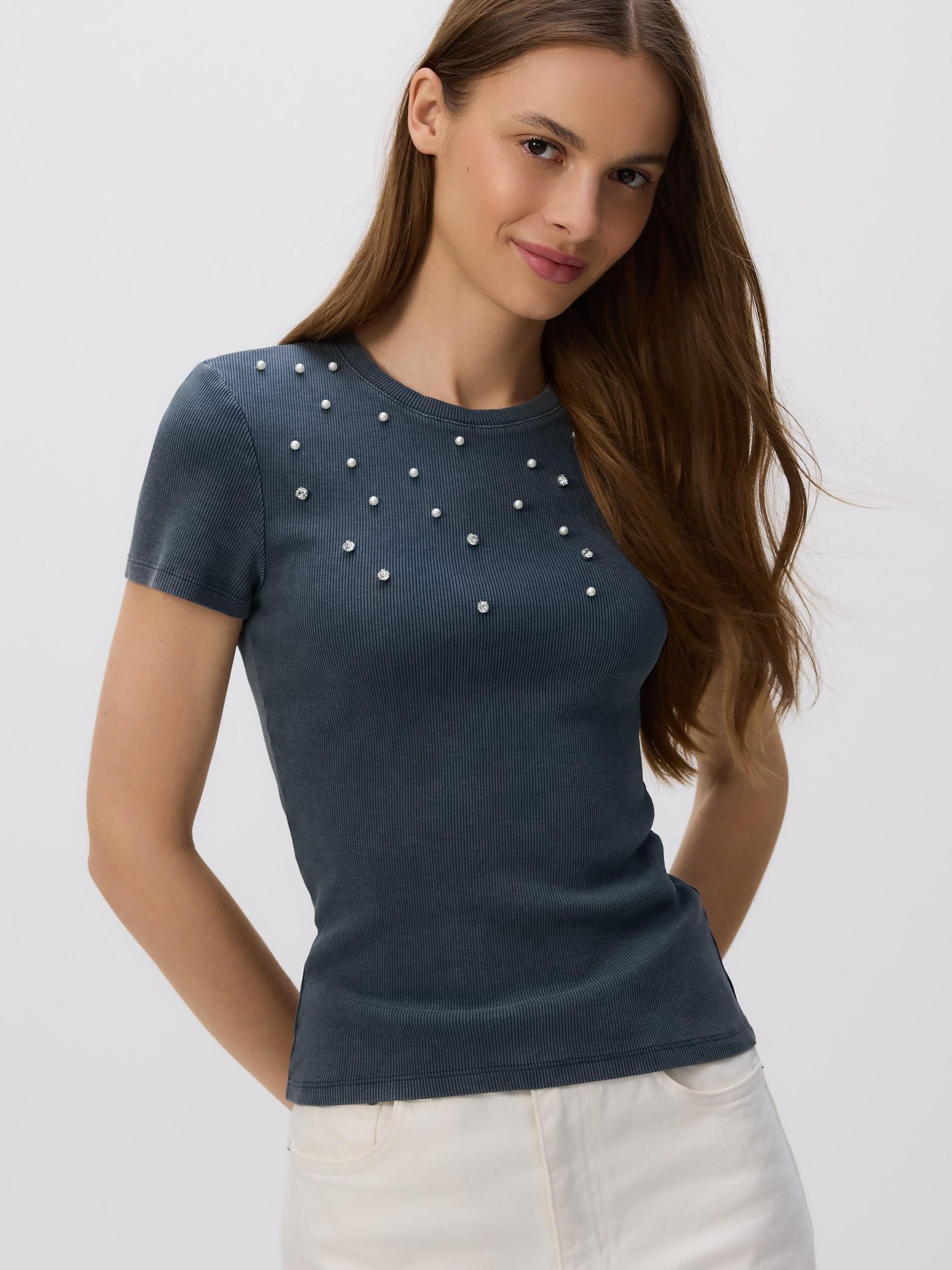 DARK GREY Tâ€‘shirt with decorative appliquأ©s, Grey, medium