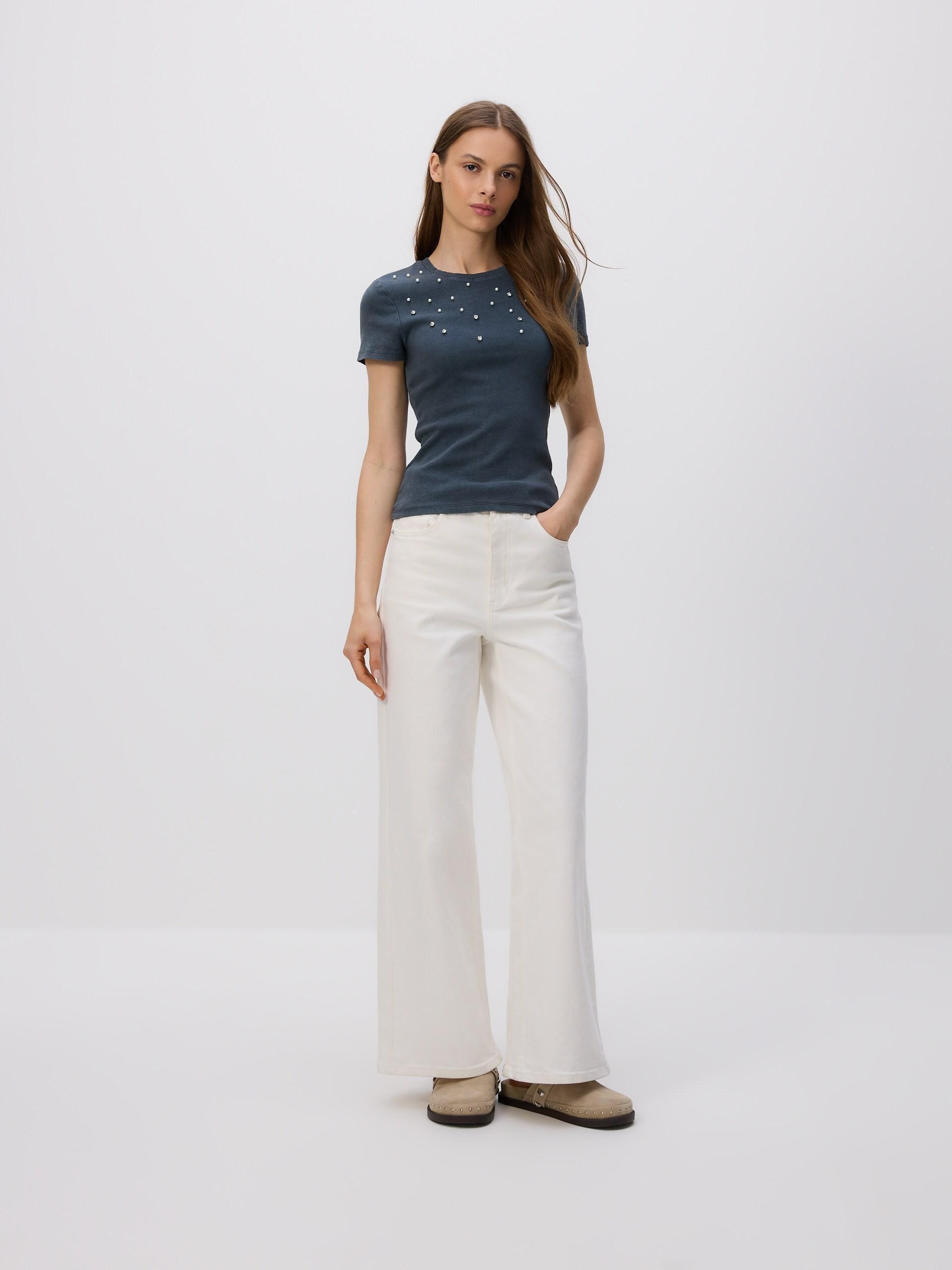 DARK GREY Tâ€‘shirt with decorative appliquأ©s, Grey, medium