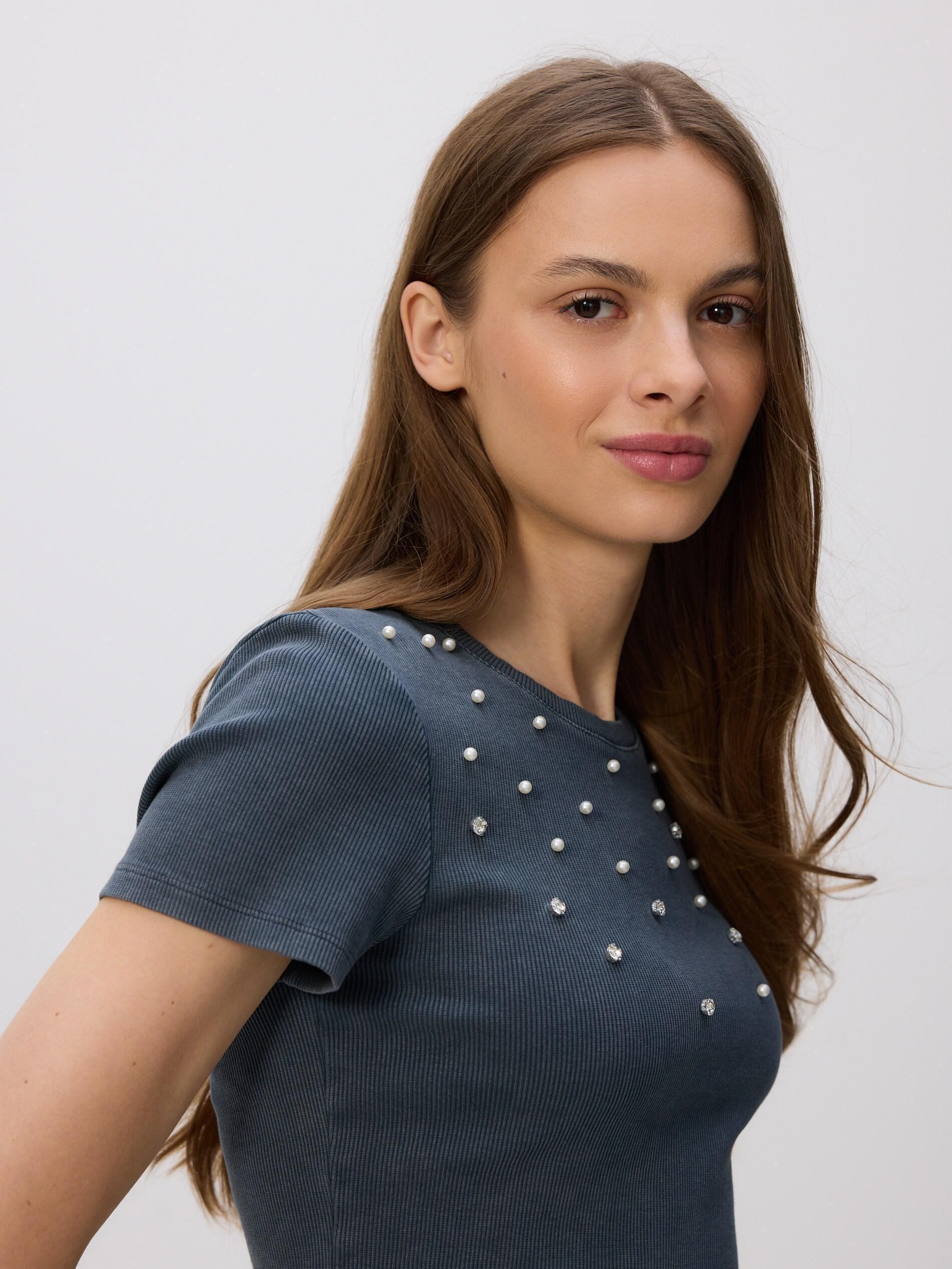 DARK GREY Tâ€‘shirt with decorative appliquأ©s, Grey, medium