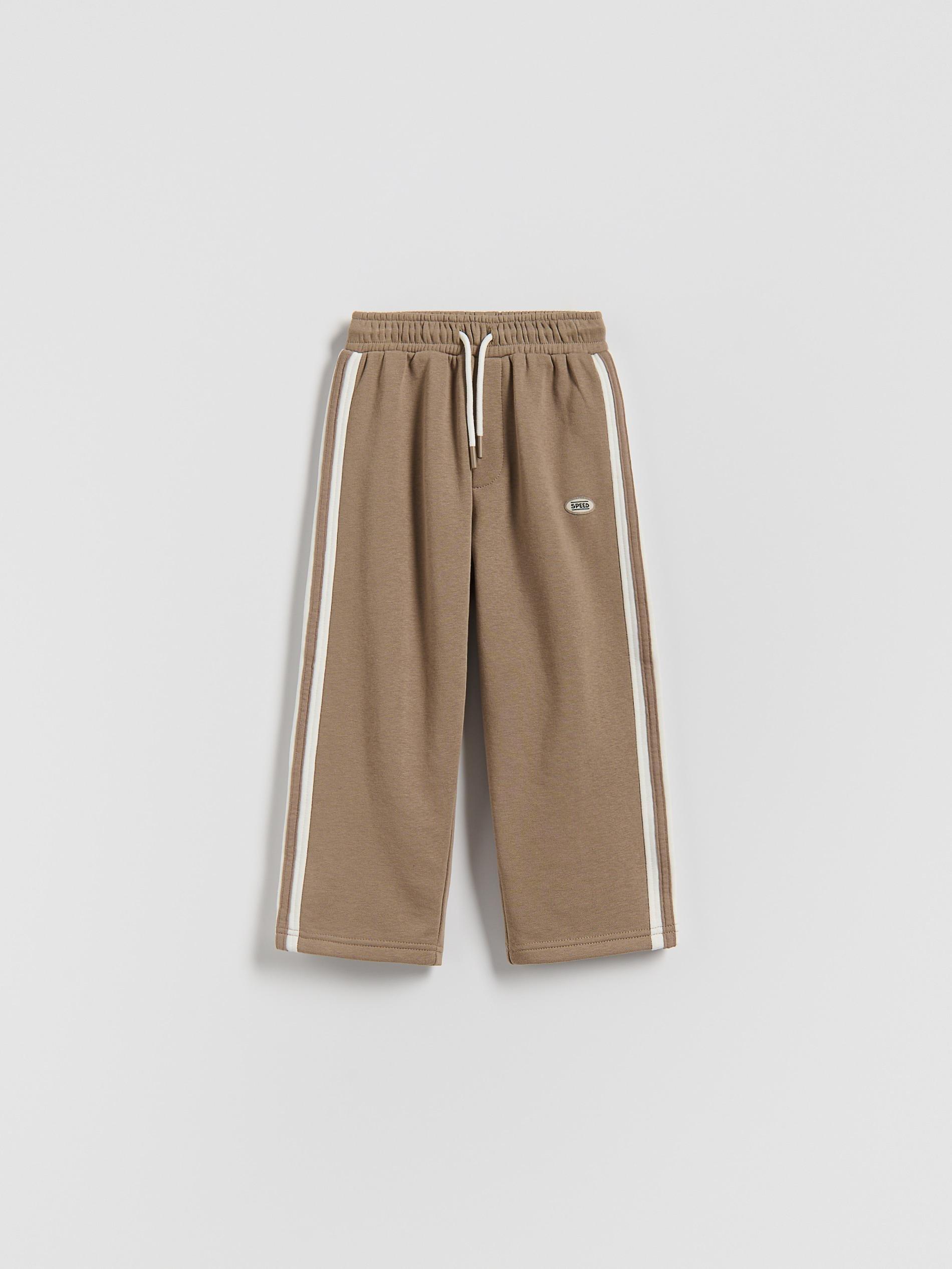 Brown Cotton Rich Trousers With Side Stripes, Brown, medium