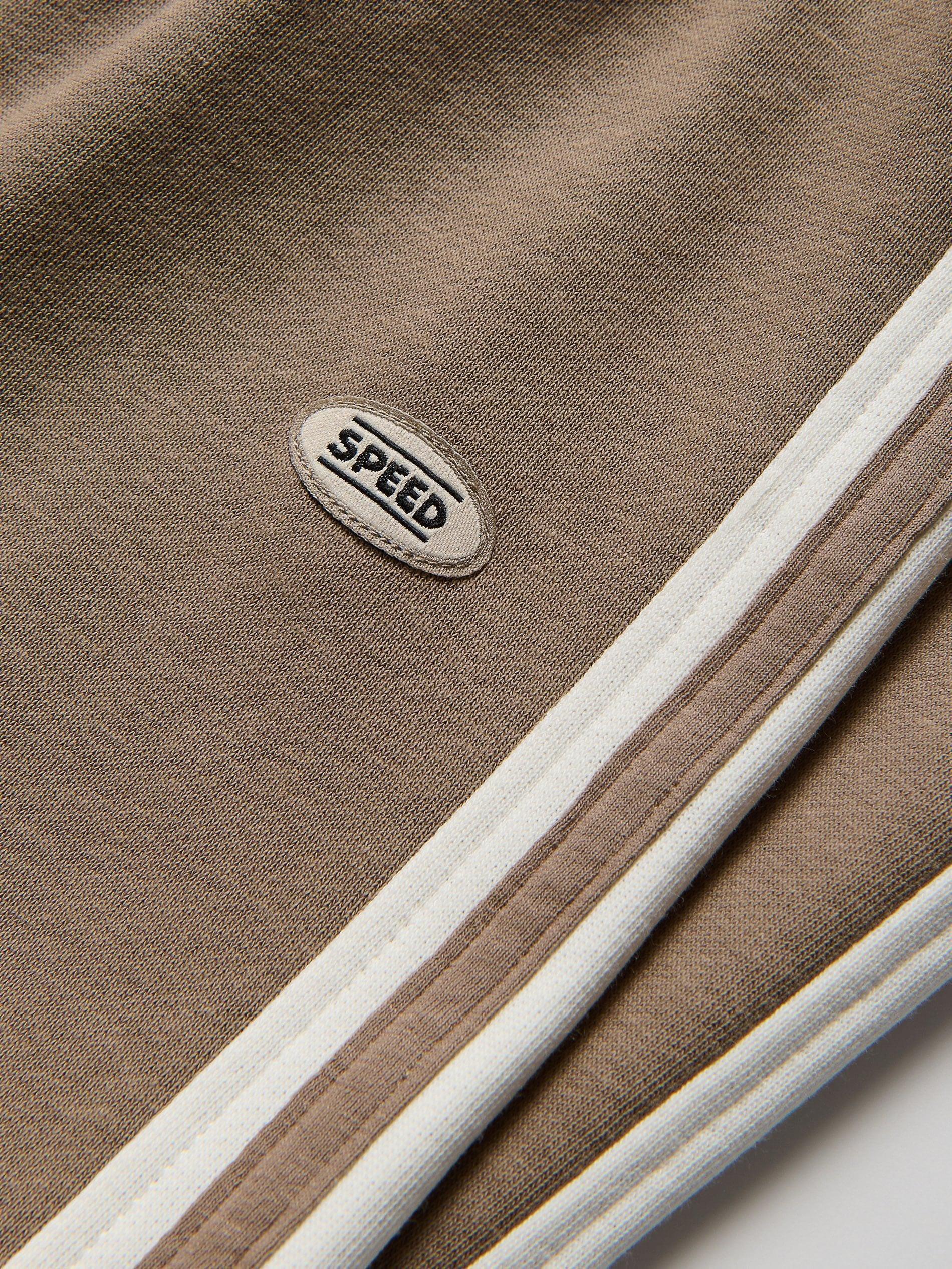 Brown Cotton Rich Trousers With Side Stripes, Brown, medium