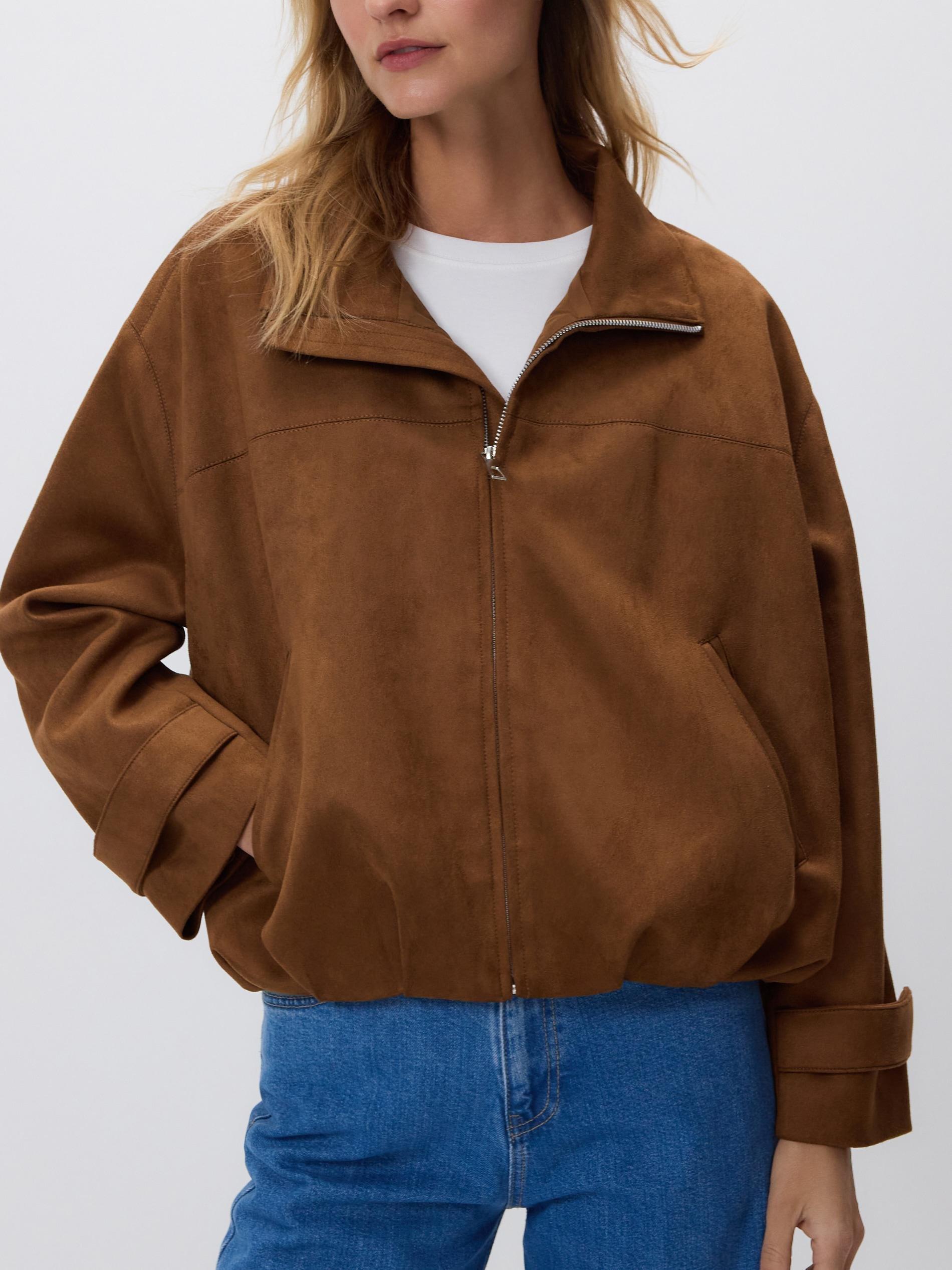 Brown Faux Suede Jacket, Brown, large image number 1