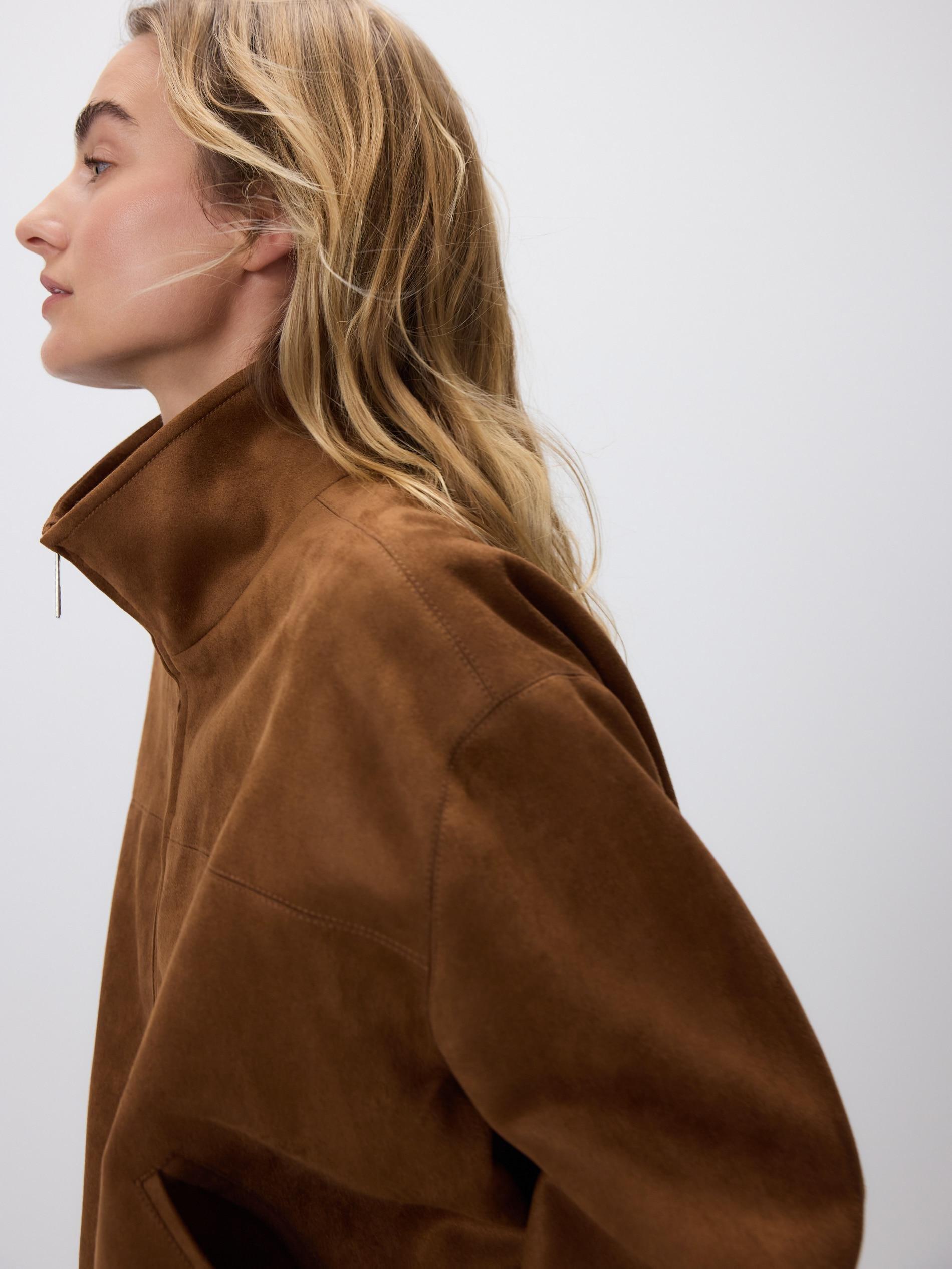 Brown Faux Suede Jacket, Brown, large image number 2