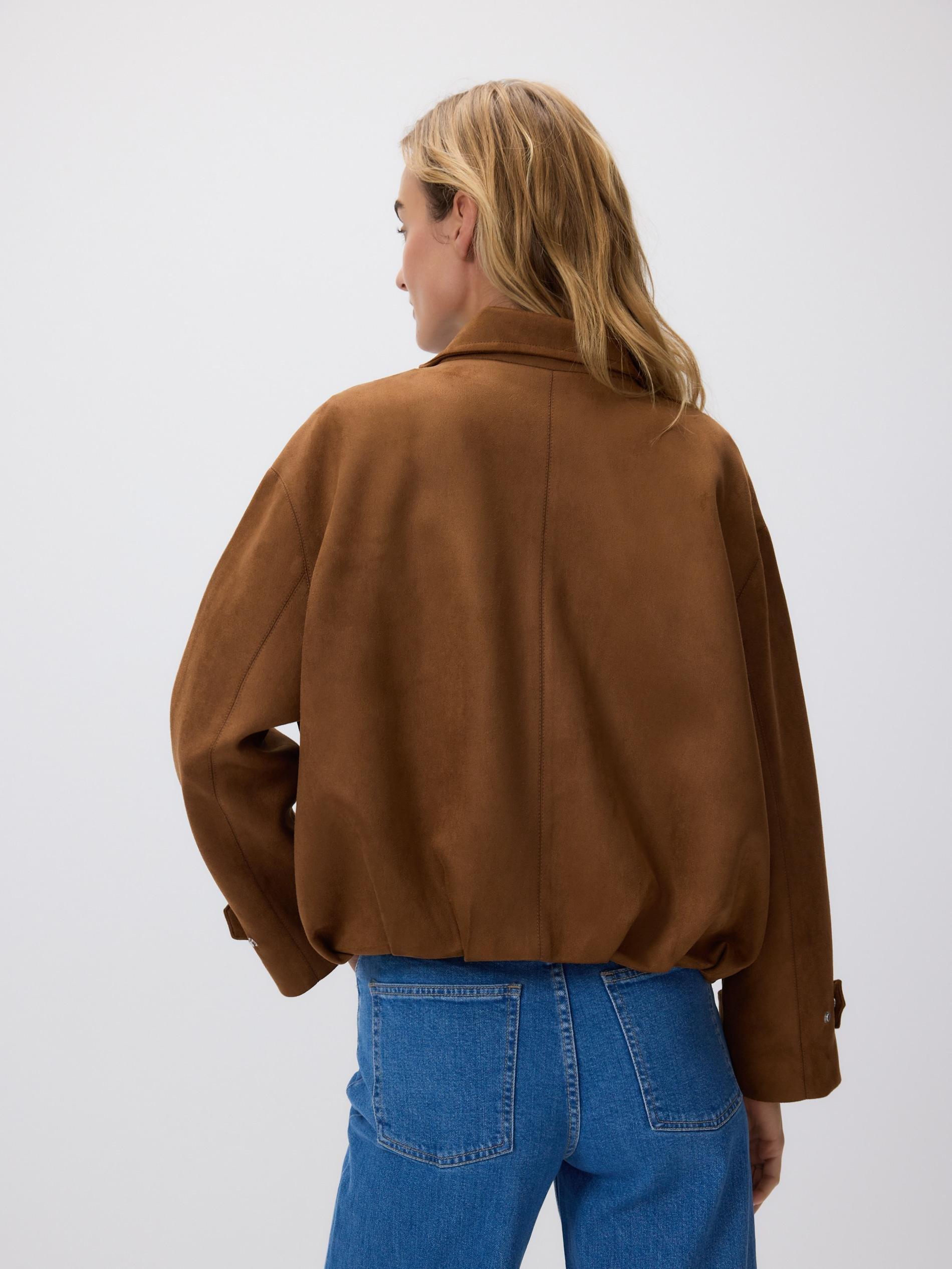 Brown Faux Suede Jacket, Brown, large image number 3