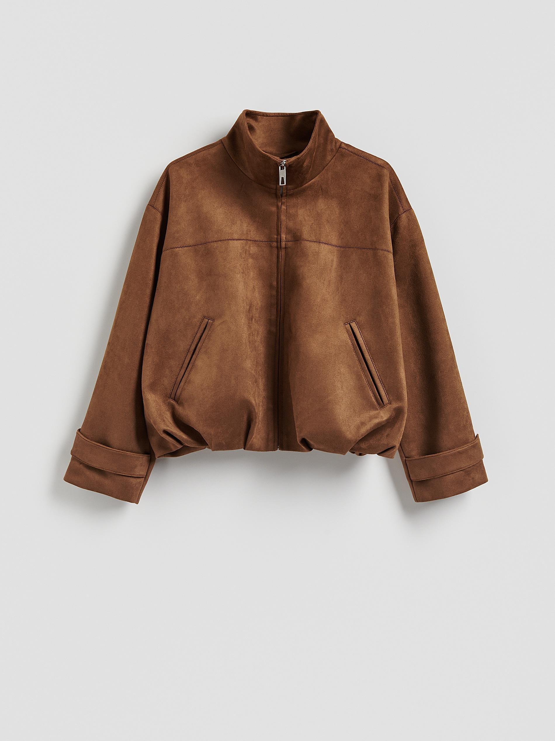 Brown Faux Suede Jacket, Brown, large image number 4