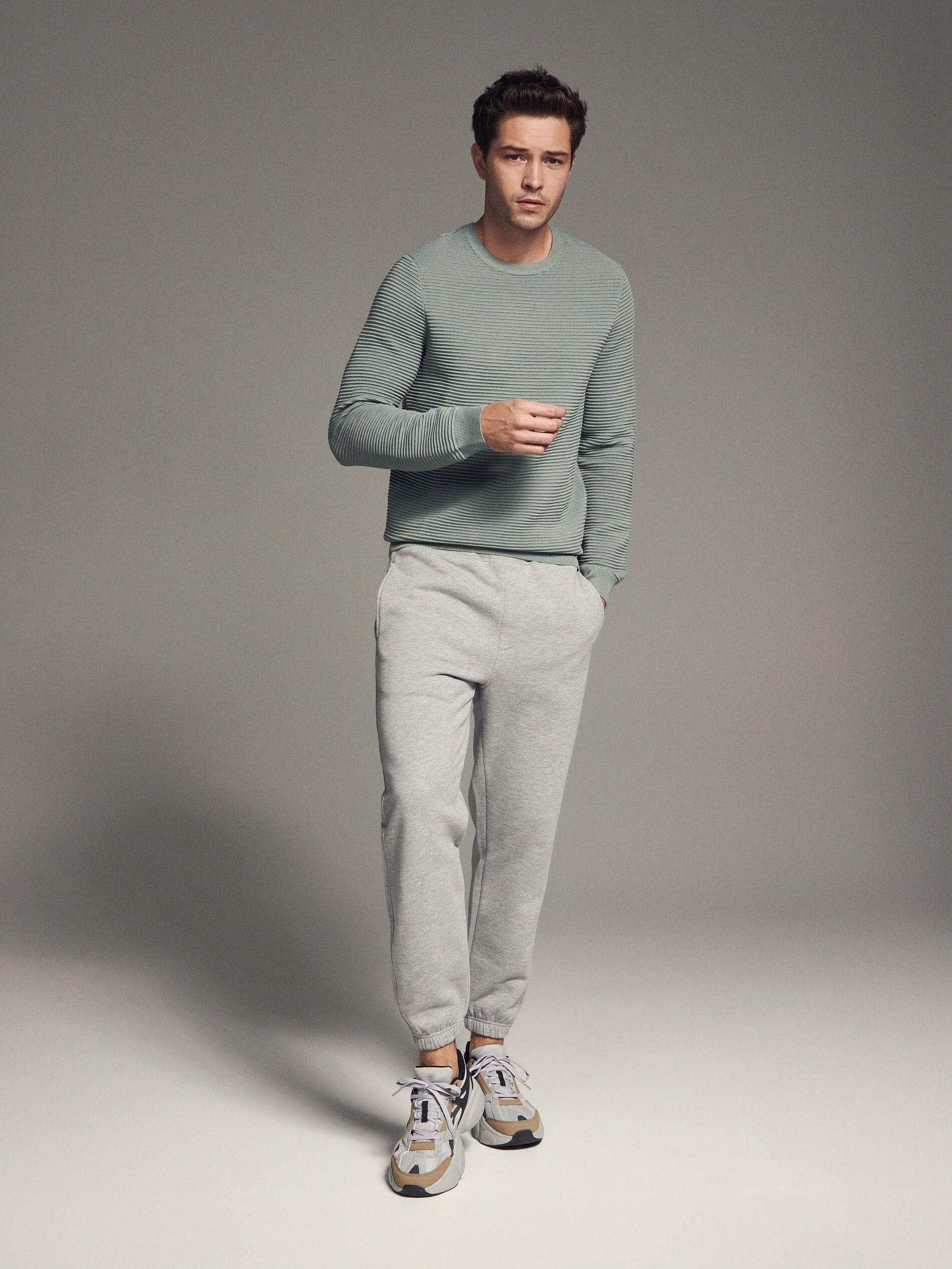 Pale Greeen Ribbed Knit Sweater, , large image number 0