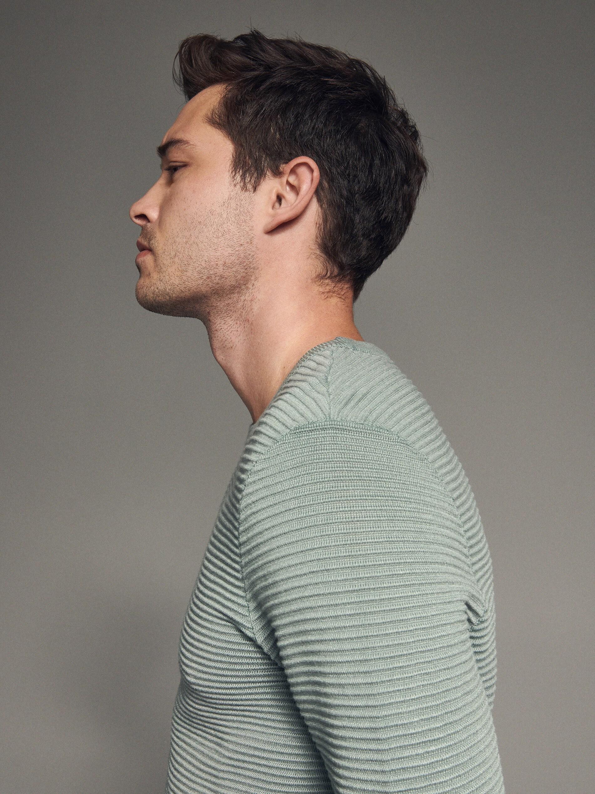 Pale Greeen Ribbed Knit Sweater, , large image number 1