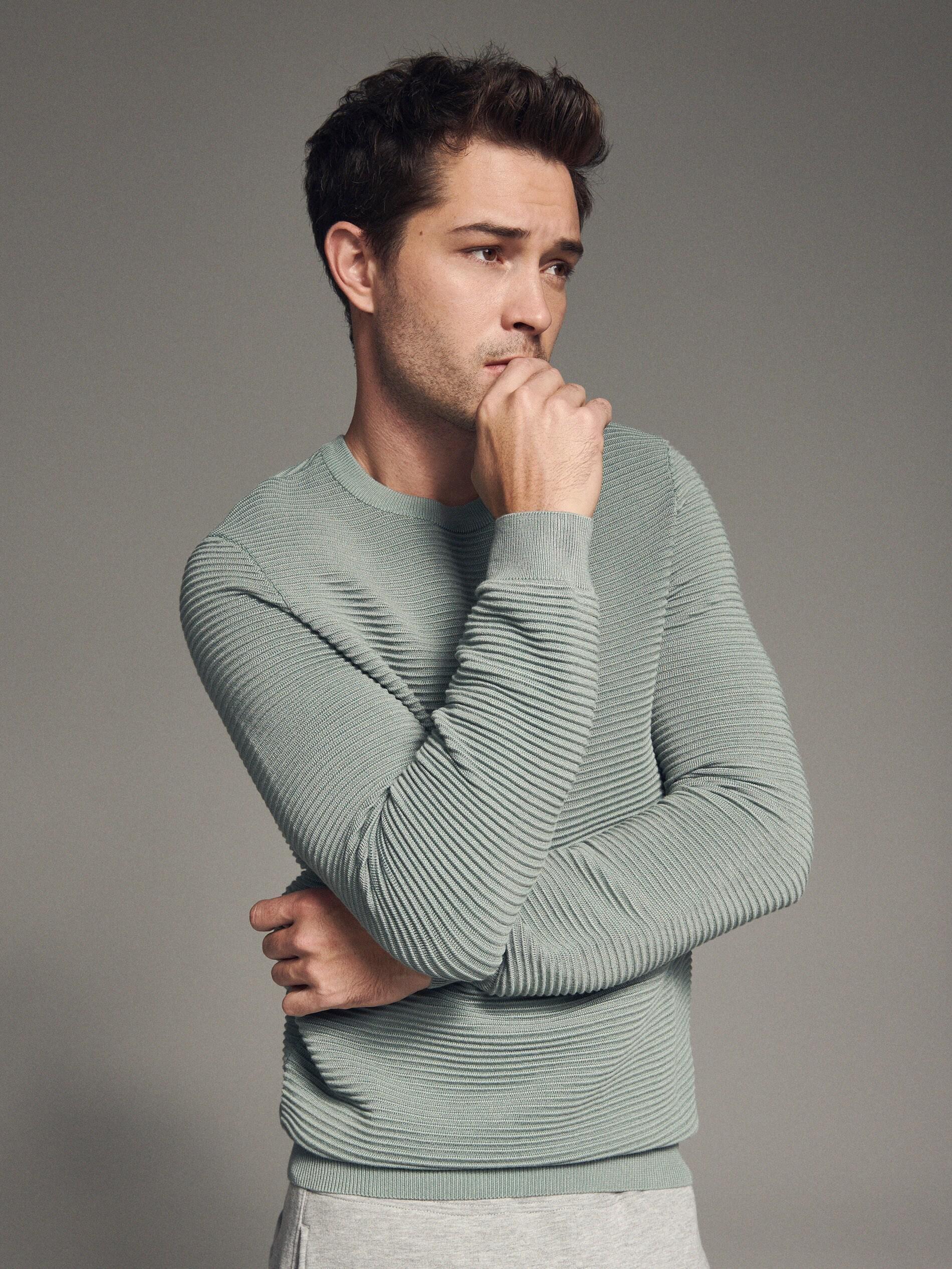 Pale Greeen Ribbed Knit Sweater, , large image number 2