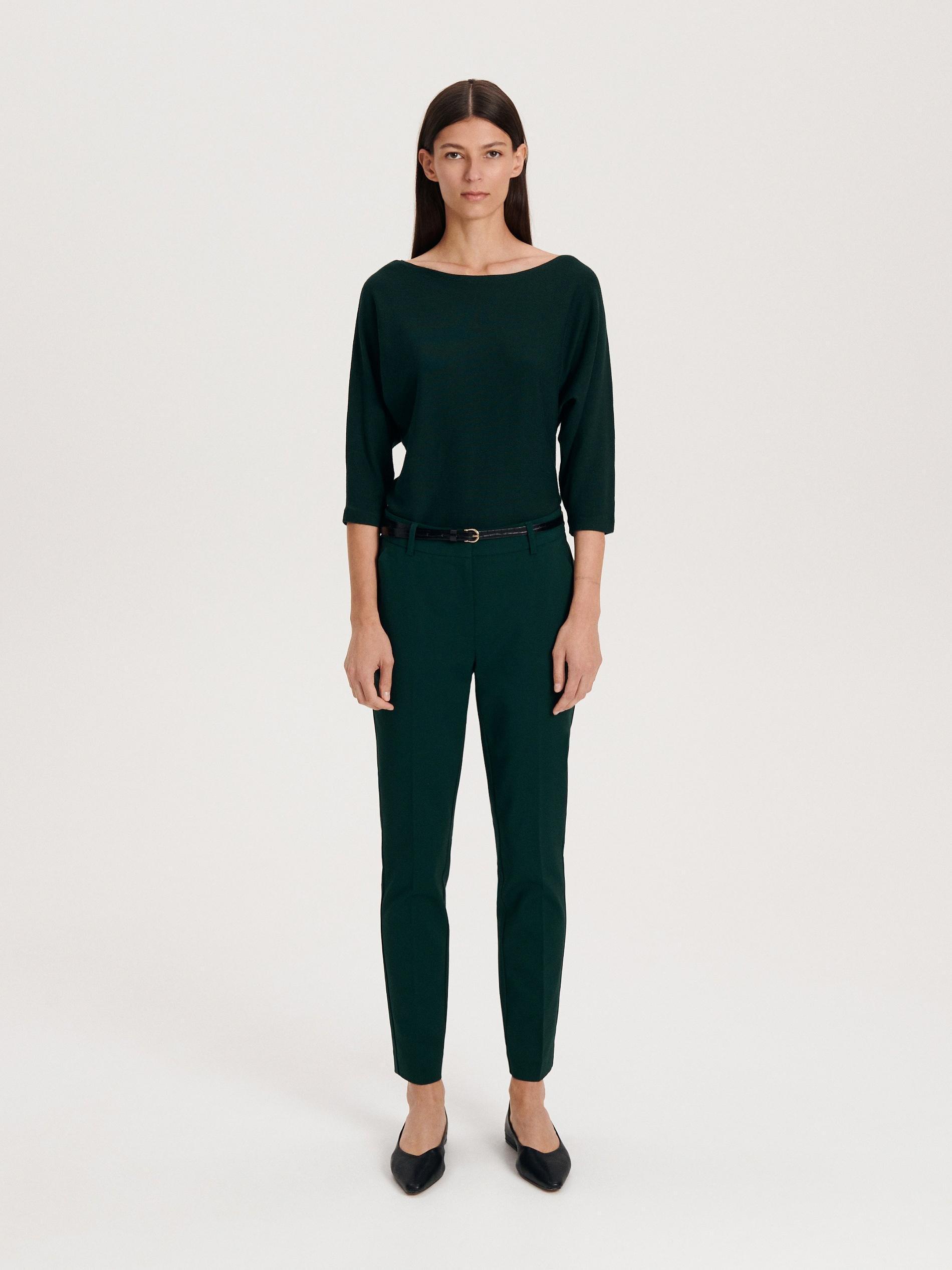 Green Belted Cigarette Trousers, Turquoise, large image number 0