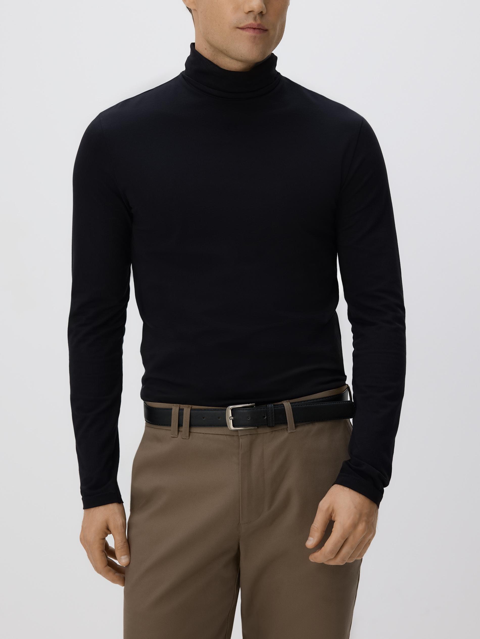 Black Long Sleeve Cotton Turtleneck, Black, large image number 0