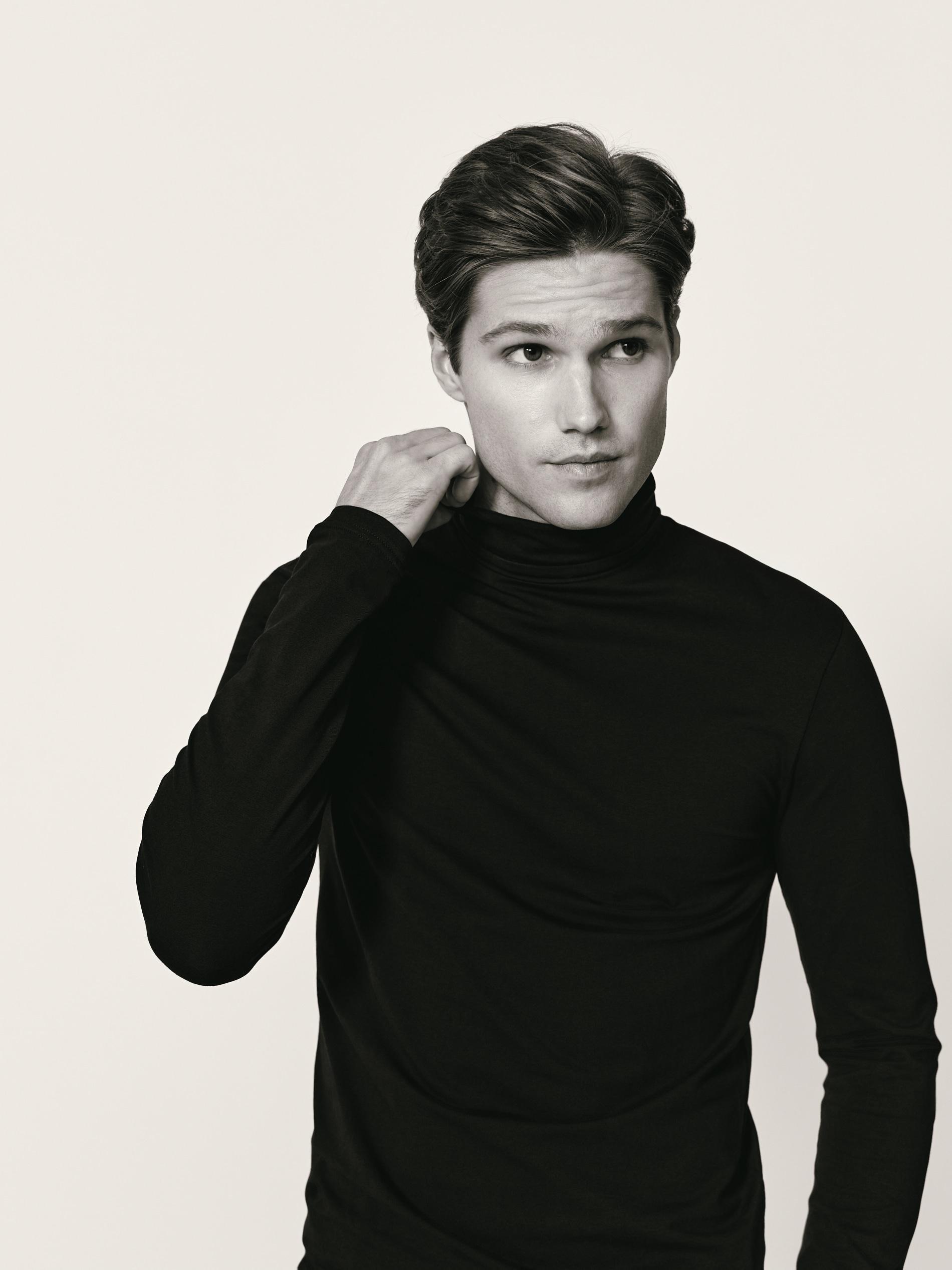 Black Long Sleeve Cotton Turtleneck, Black, medium