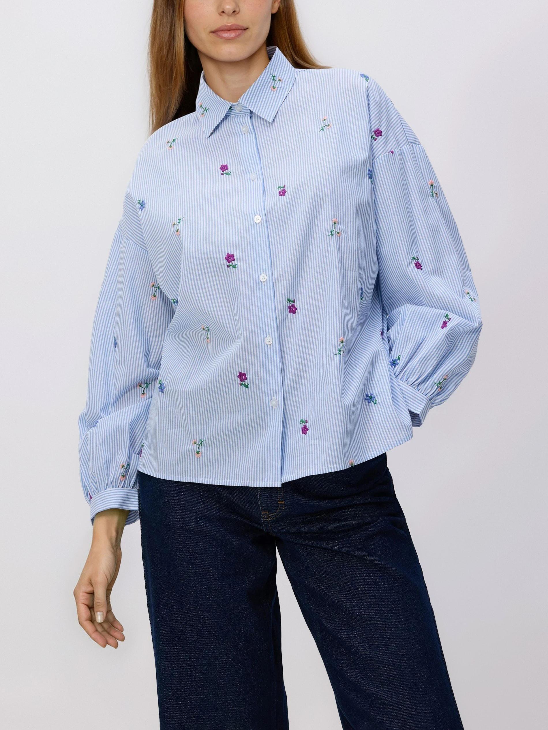 Blue Embroidered Cotton Shirt, Blue, large image number 0
