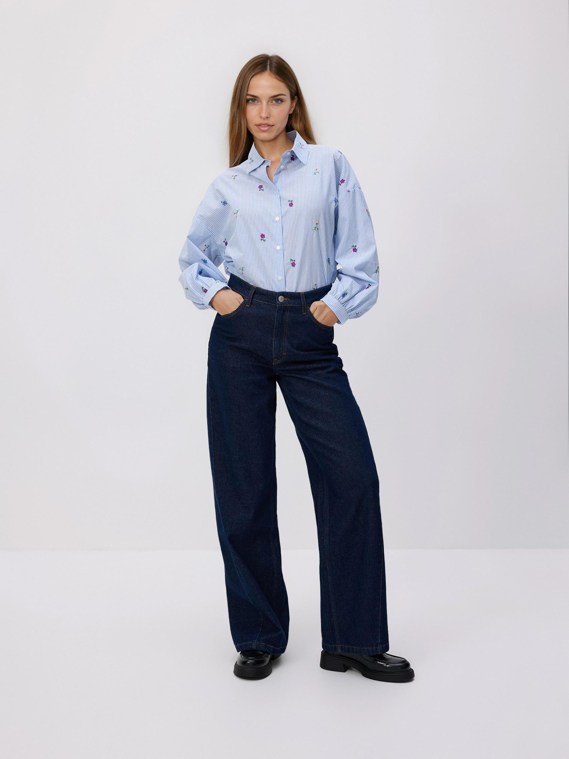 Blue Embroidered Cotton Shirt, Blue, large image number 1