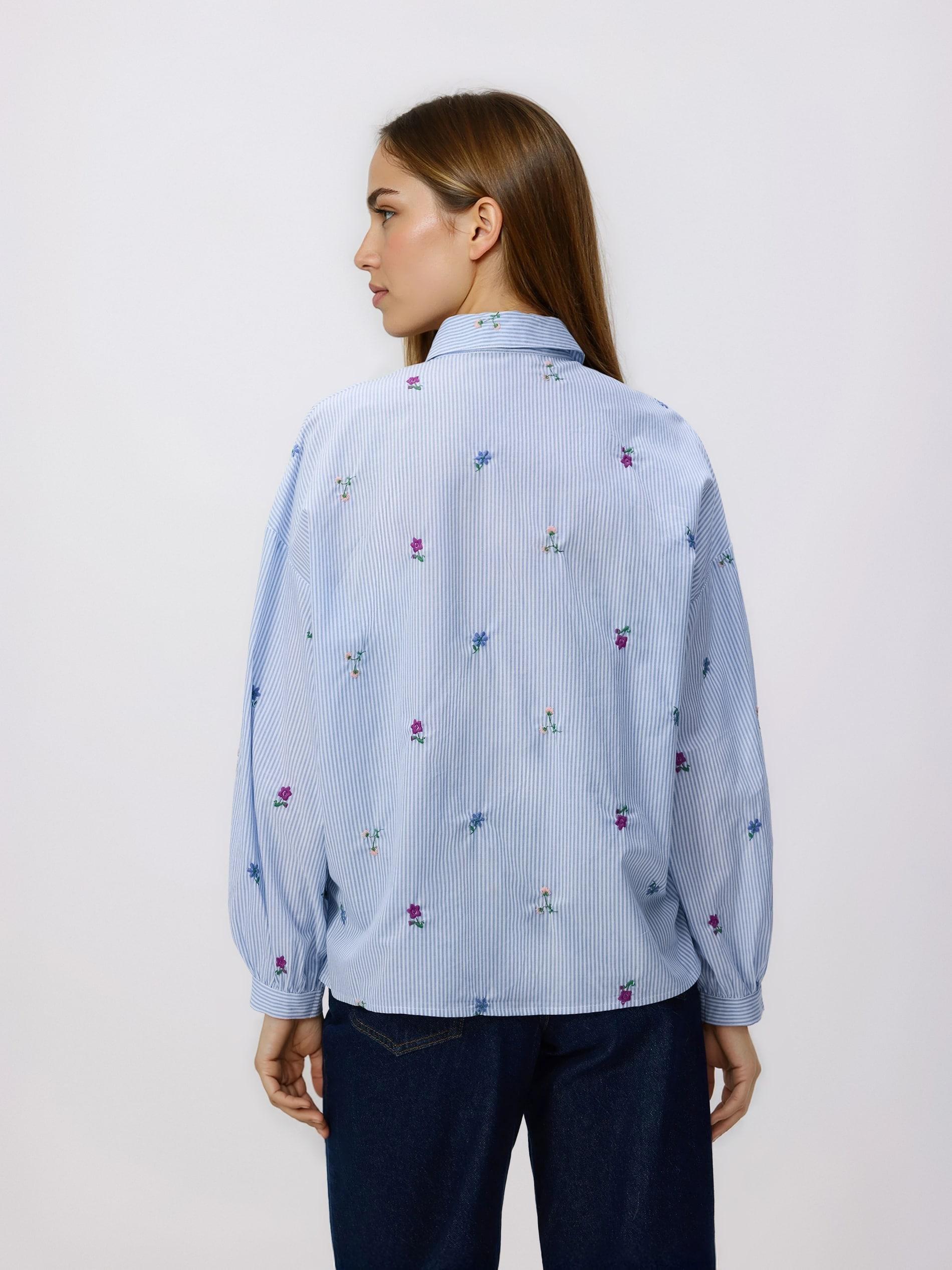 Blue Embroidered Cotton Shirt, Blue, large image number 2