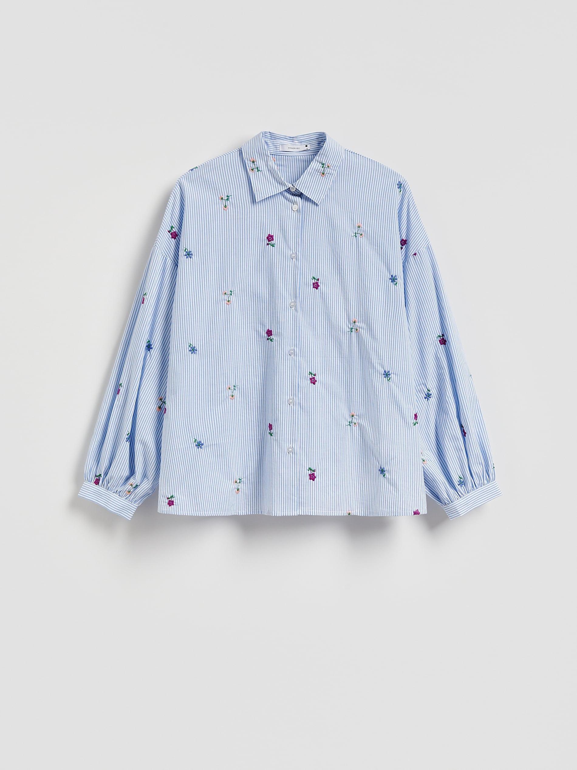 Blue Embroidered Cotton Shirt, Blue, large image number 3