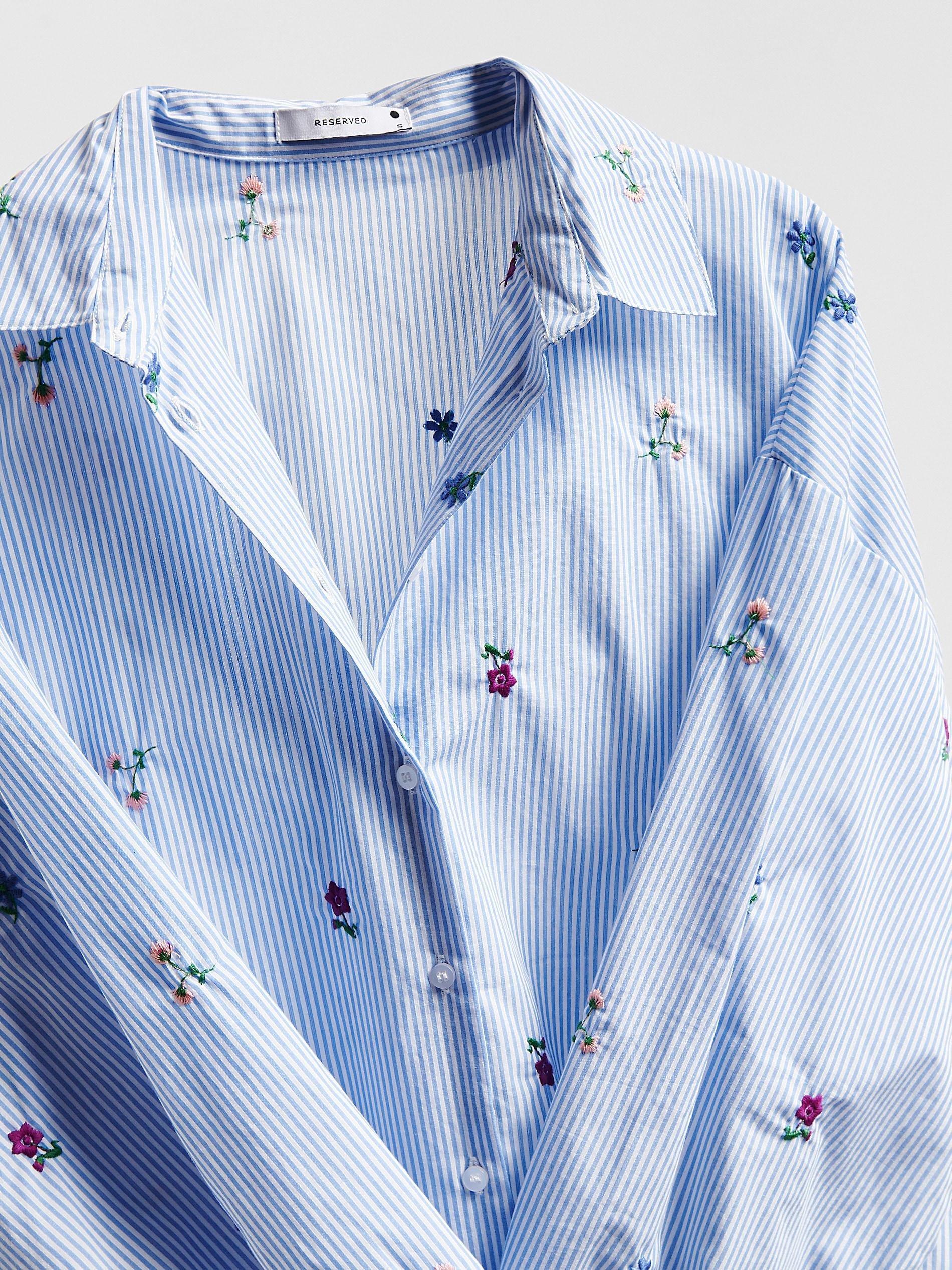 Blue Embroidered Cotton Shirt, Blue, large image number 4