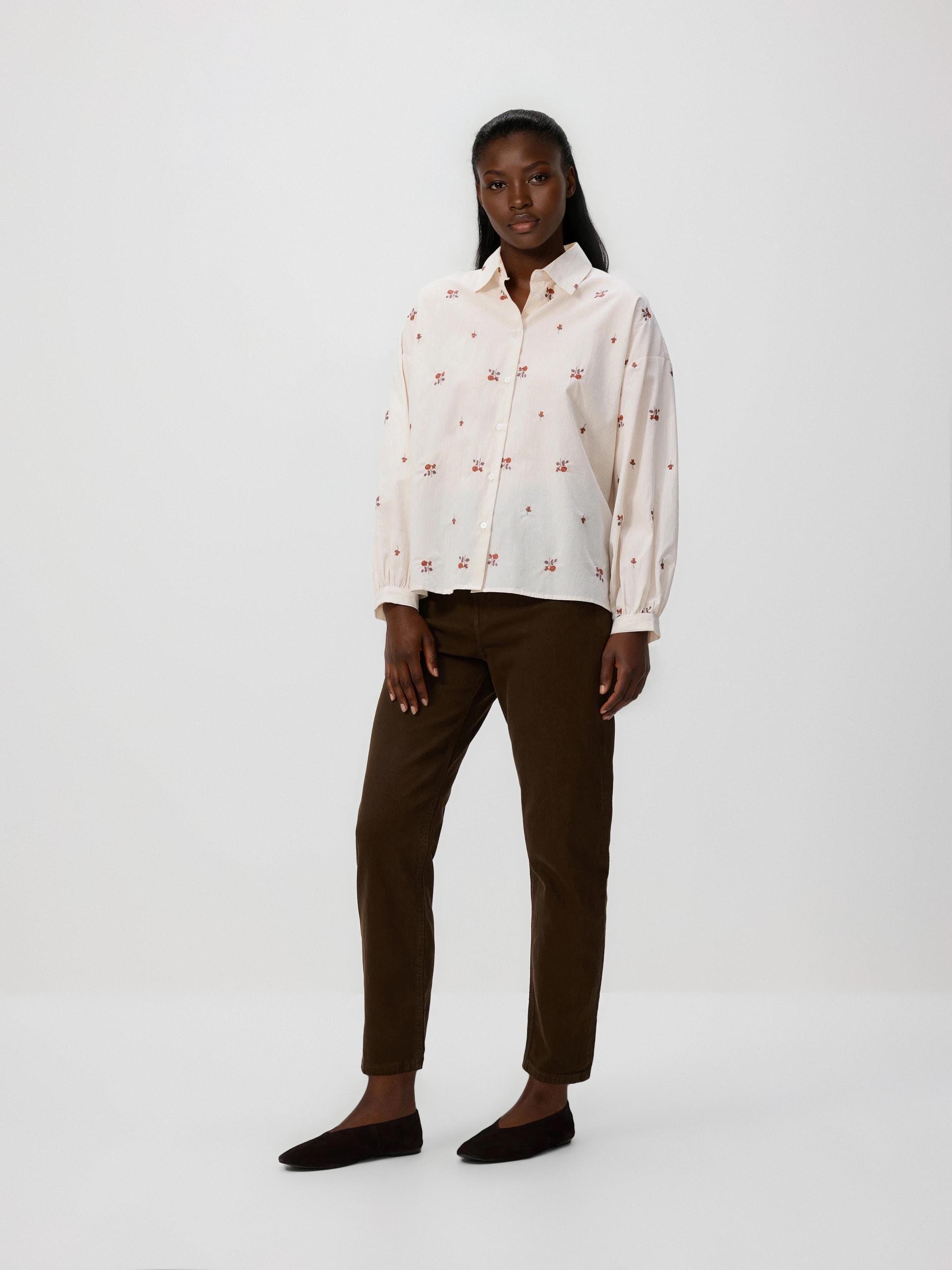 Beige Embroidered Cotton Shirt, Beige, medium