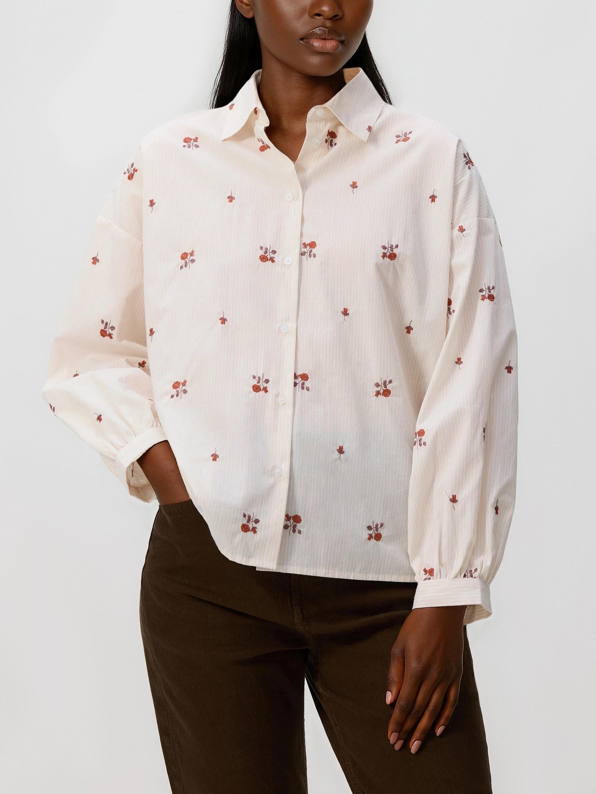Beige Embroidered Cotton Shirt, Beige, large image number 1