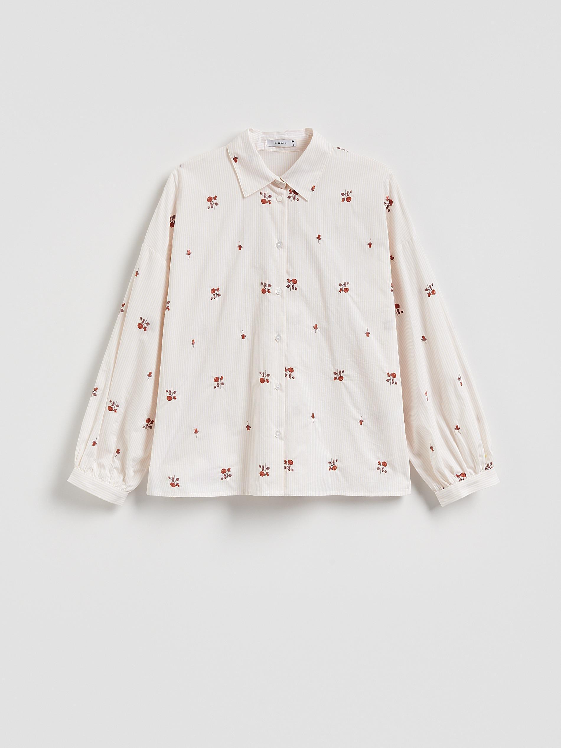 Beige Embroidered Cotton Shirt, Beige, large image number 3