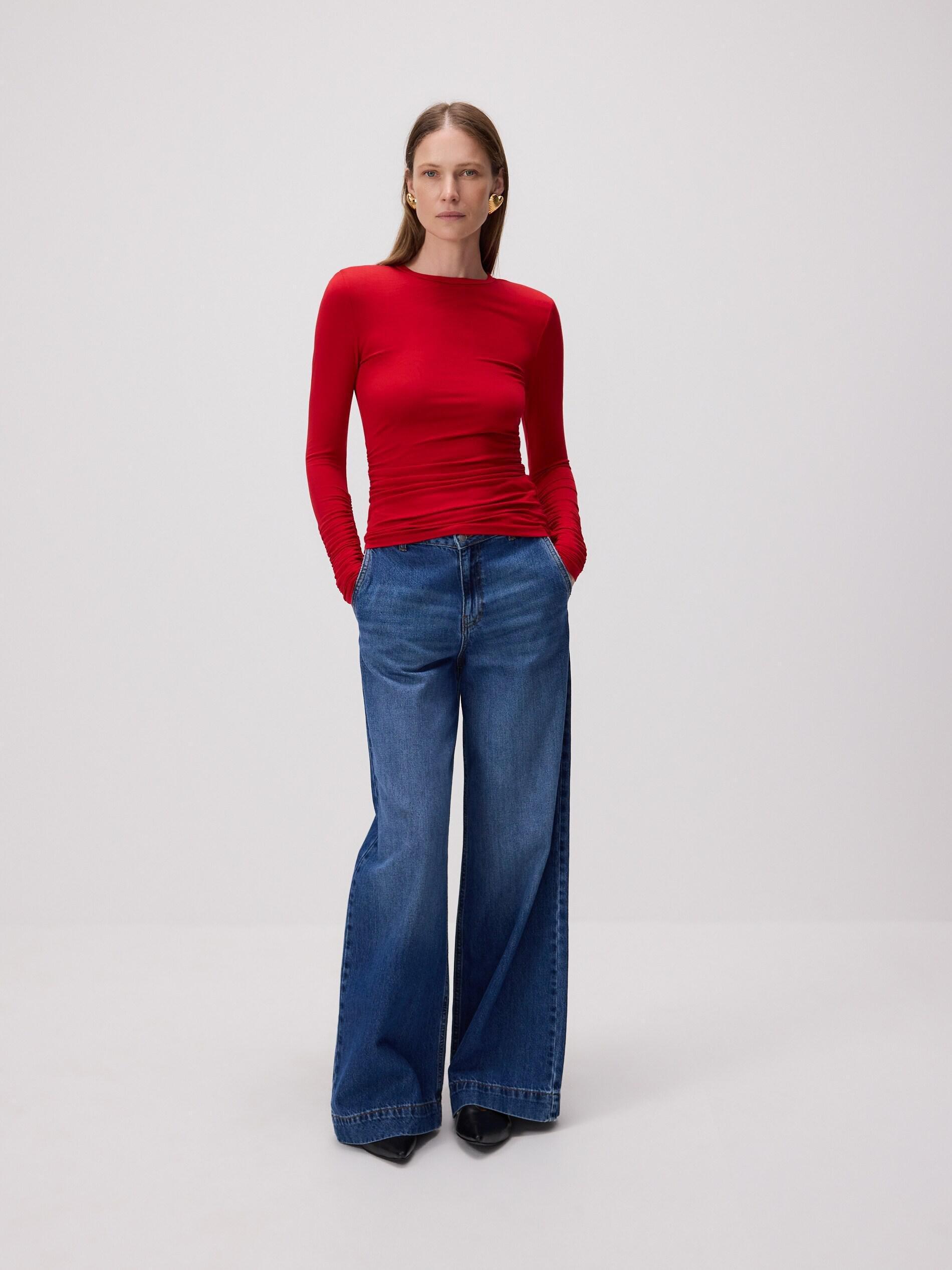 Red Blouse With Shoulder Pads, Red, large image number 1