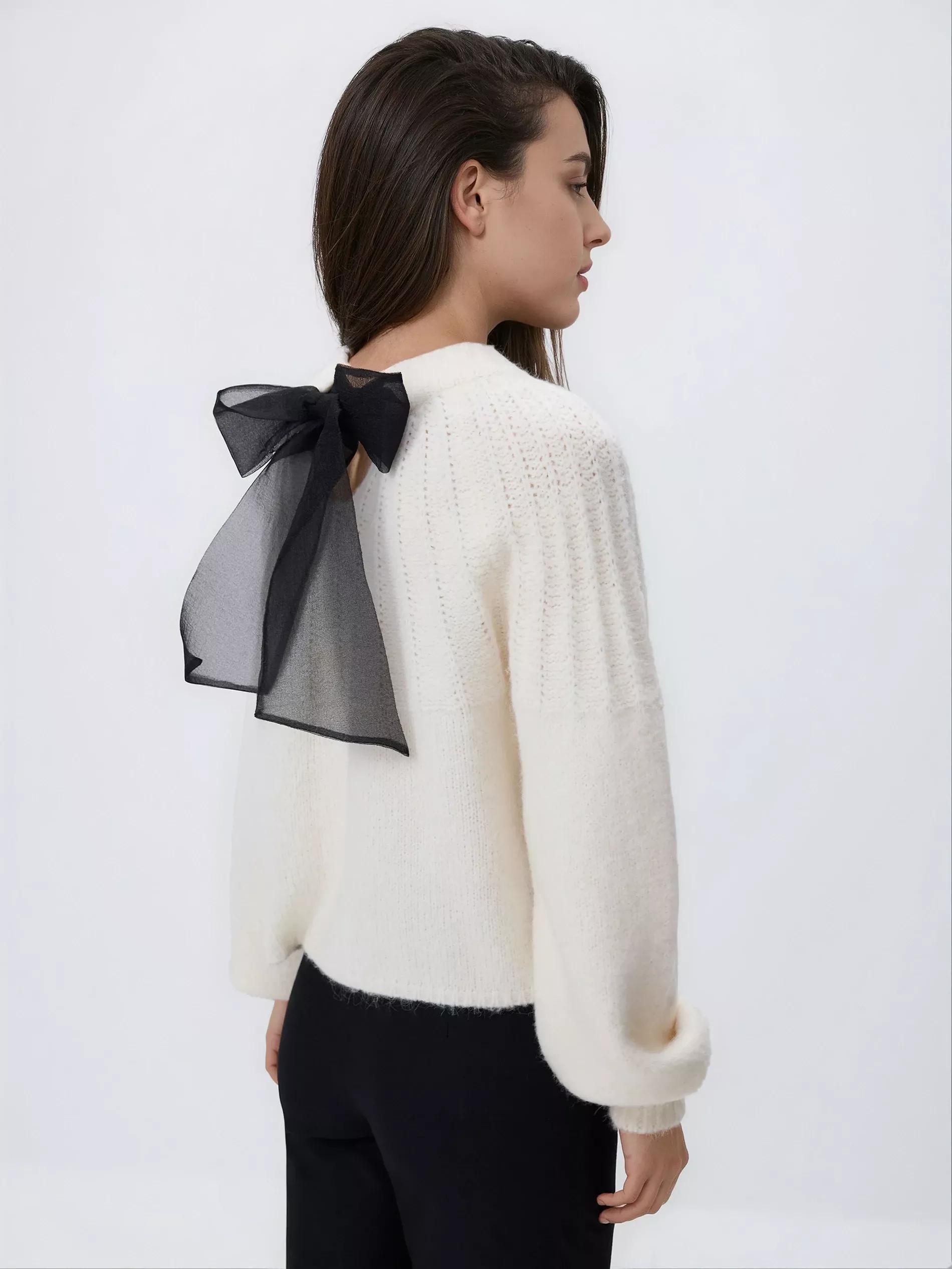 Cream Sweater With A Bow At The Back, Ivory, large image number 1