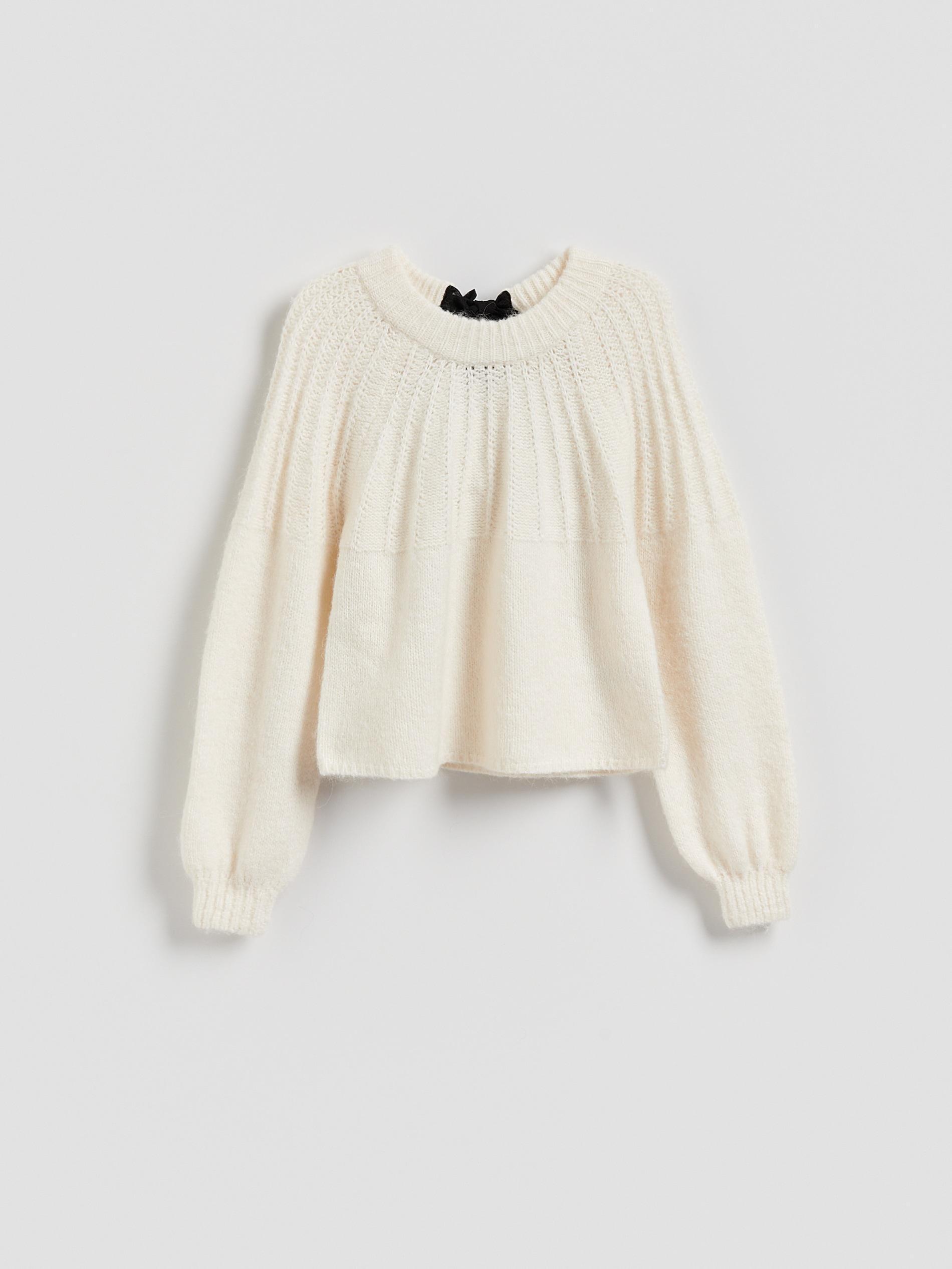 Cream Sweater With A Bow At The Back, Ivory, large image number 4