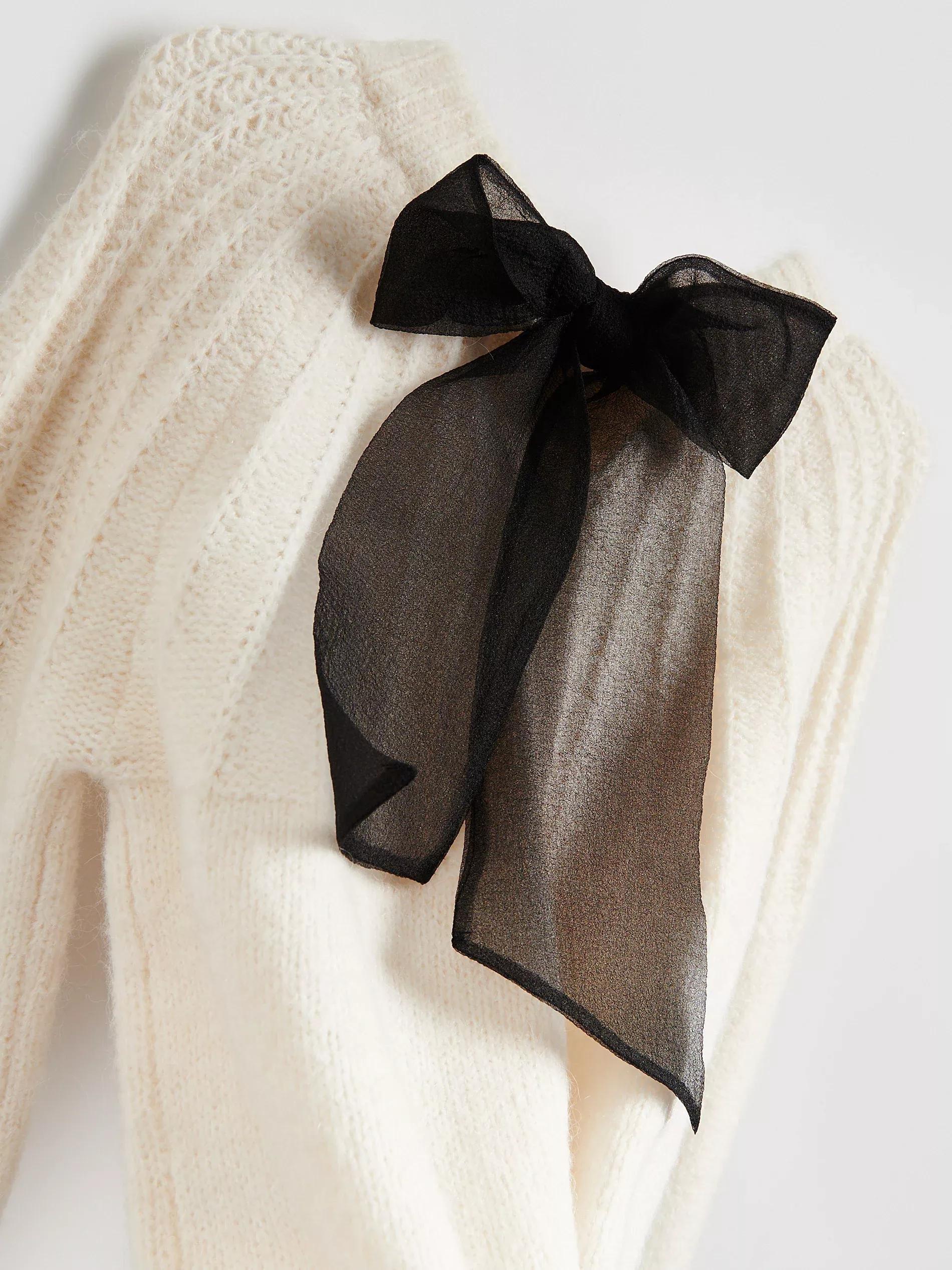 Cream Sweater With A Bow At The Back, Ivory, large image number 5