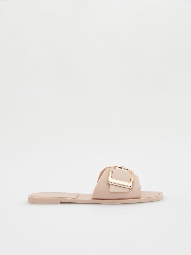 Beige Sliders With Decorative Buckle, , large image number 0