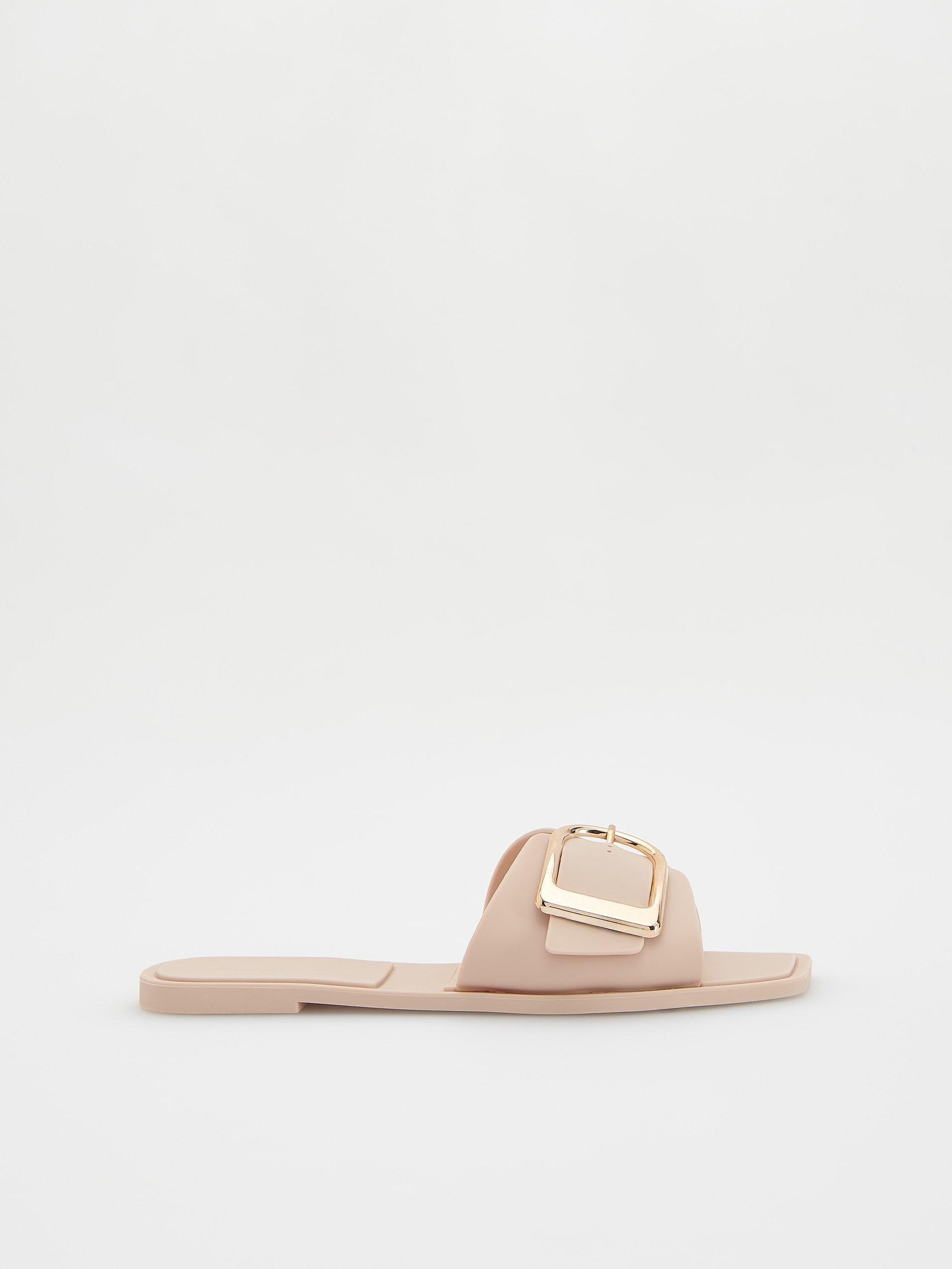 Beige Sliders With Decorative Buckle, , large image number 1