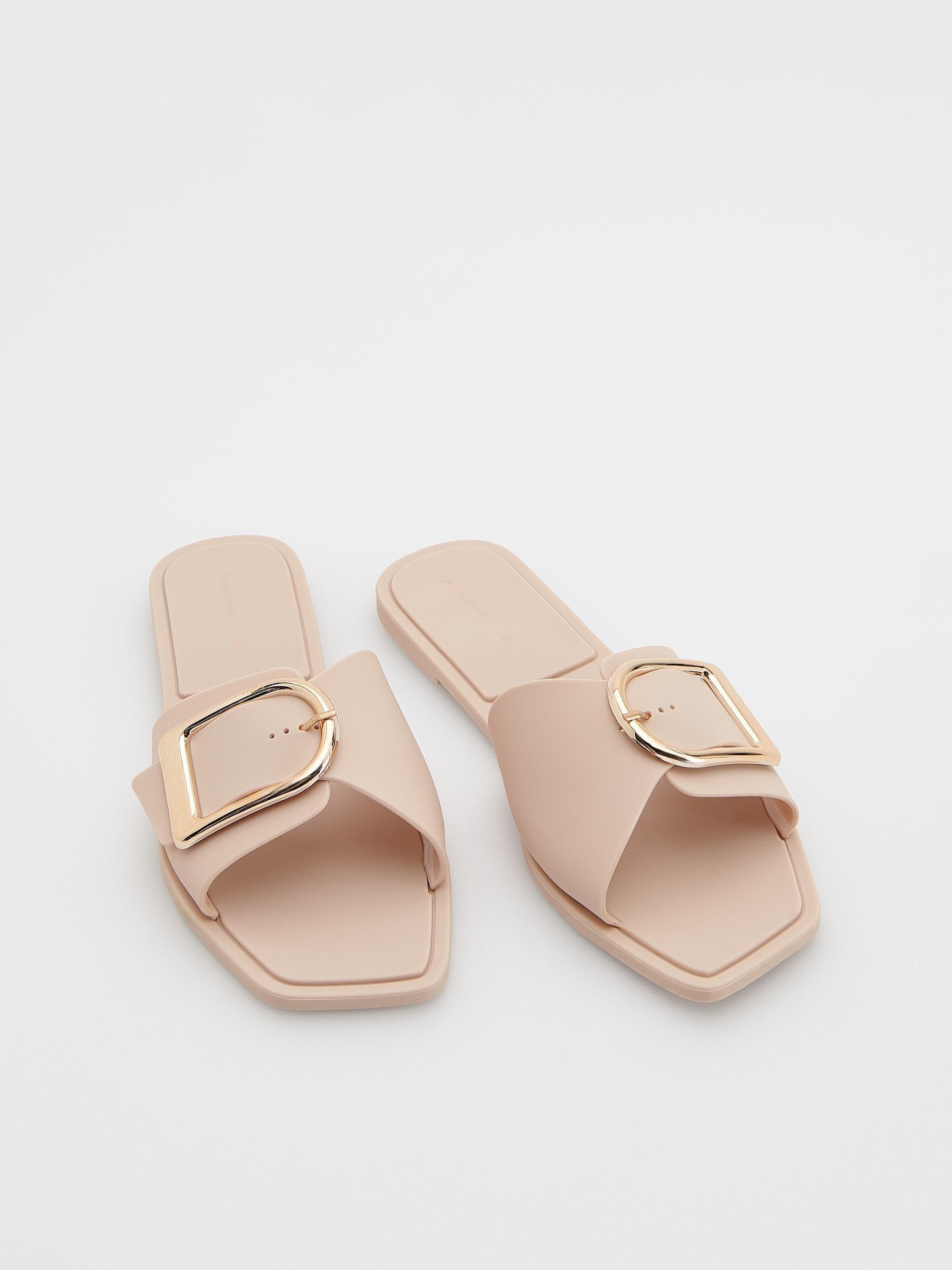 Beige Sliders With Decorative Buckle, , large image number 2