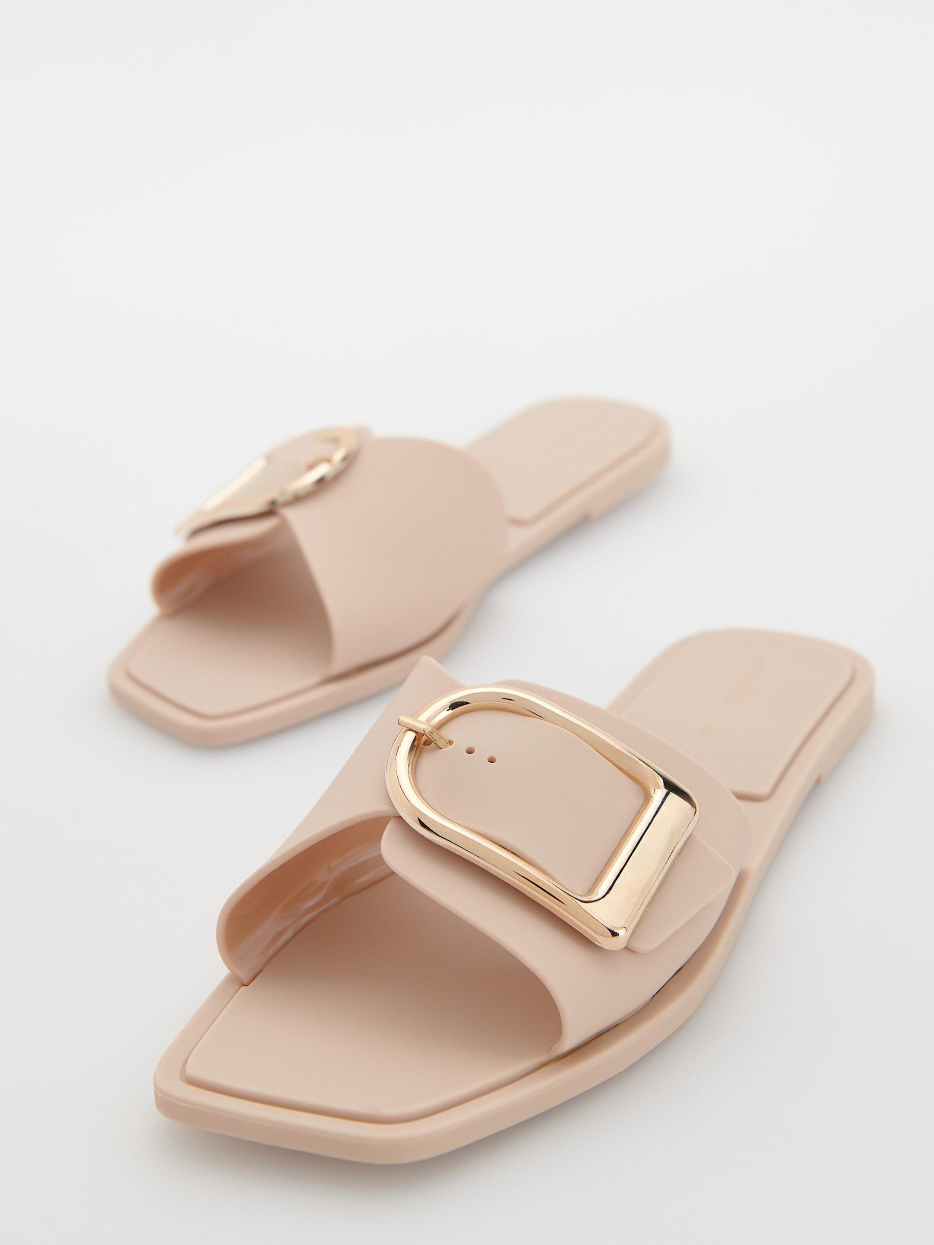 Beige Sliders With Decorative Buckle, , large image number 3