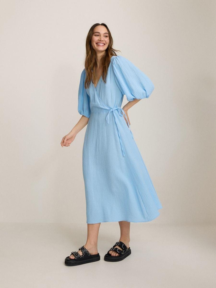 Blue Muslin Midi Dress, , medium