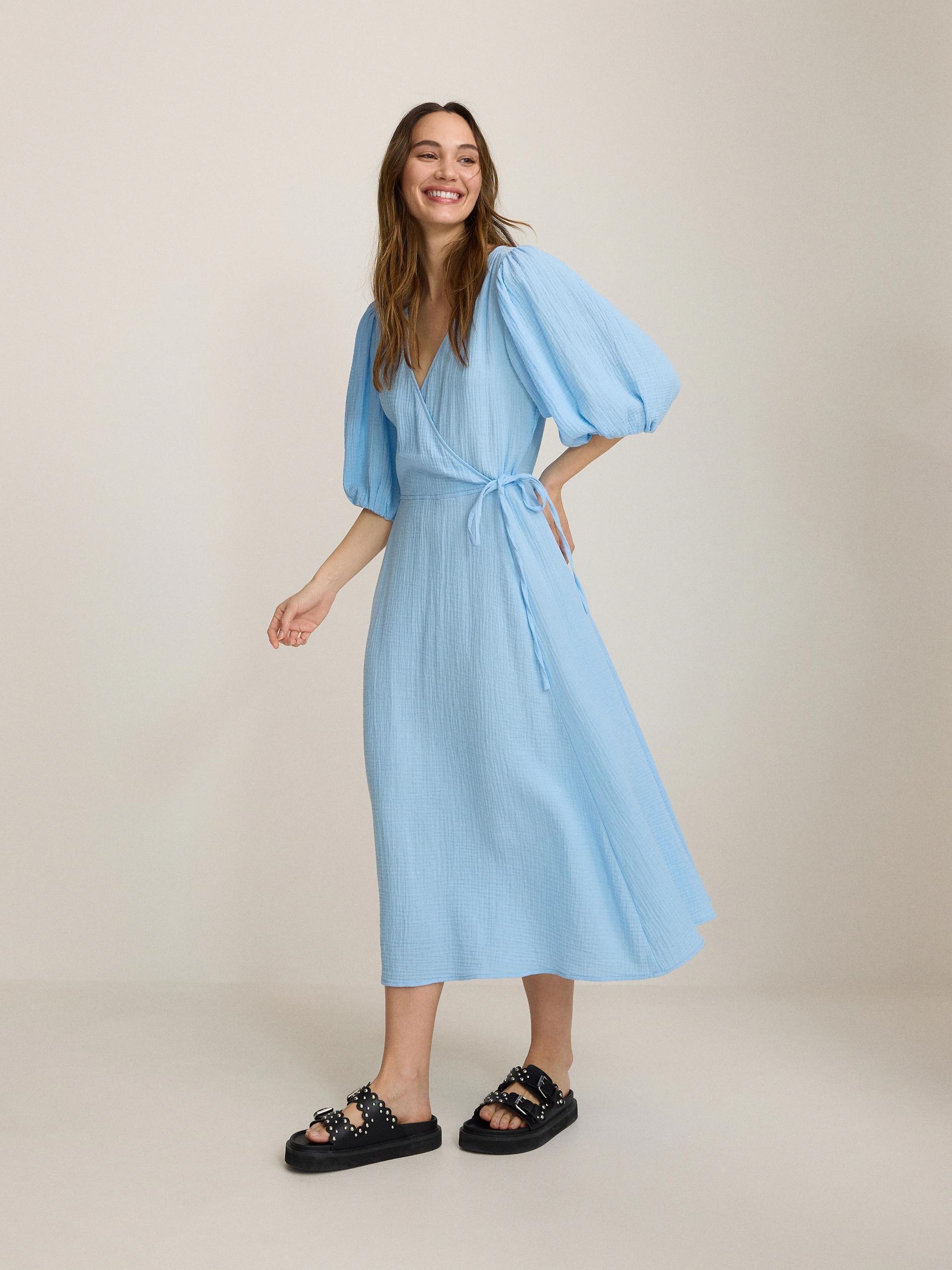Blue Muslin Midi Dress, , large image number 0