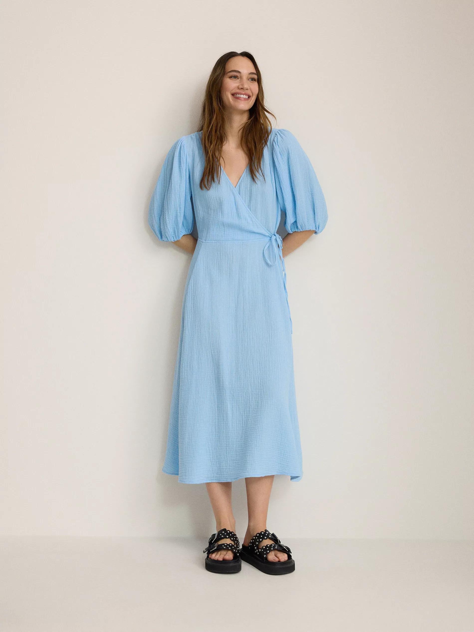 Blue Muslin Midi Dress, , large image number 2