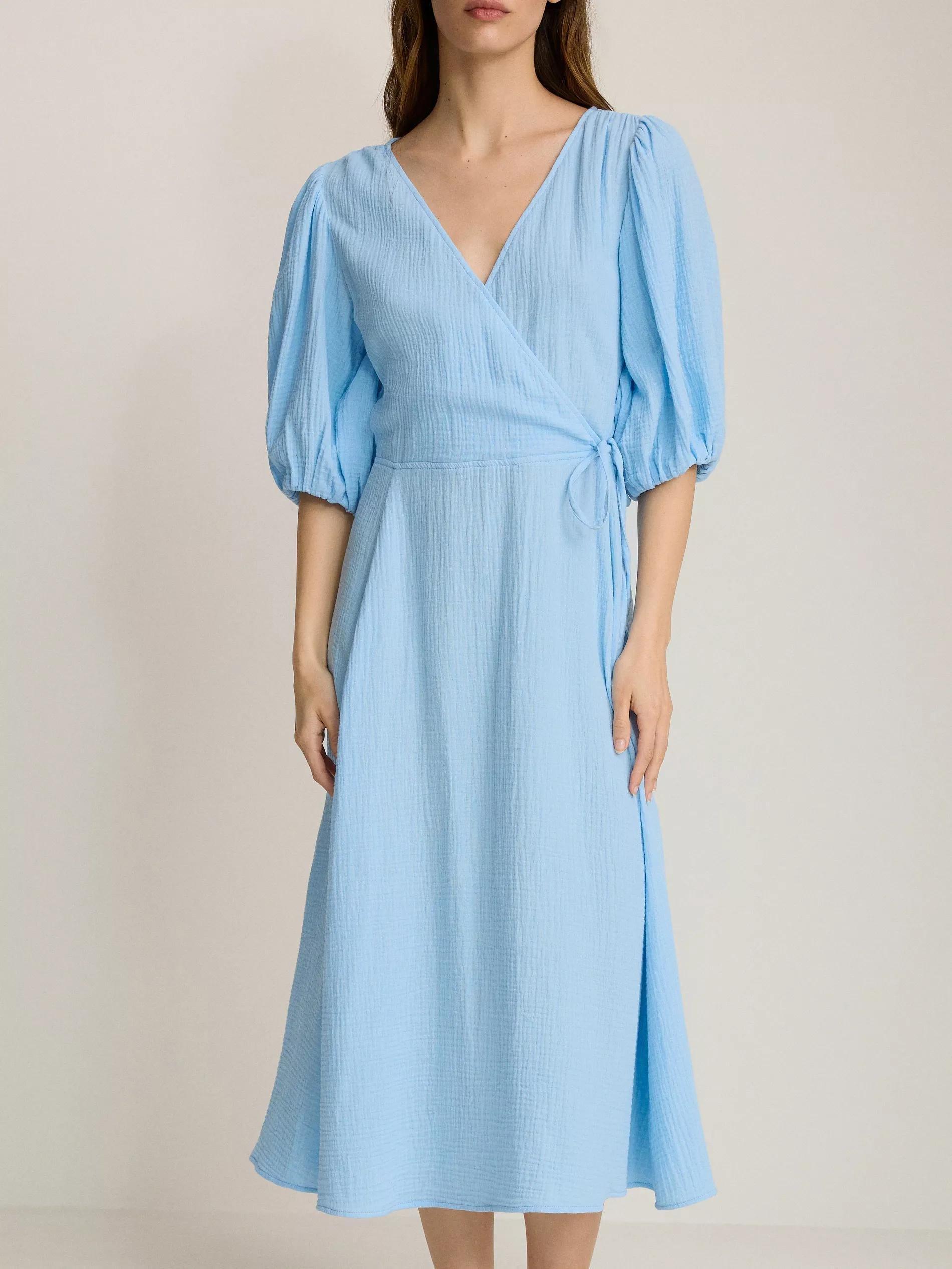 Blue Muslin Midi Dress, , large image number 3