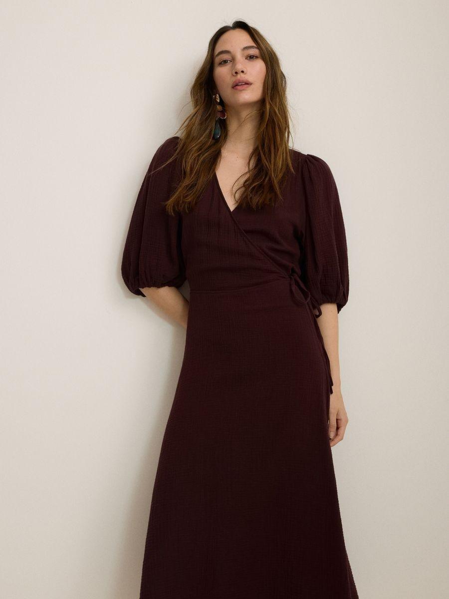 Brown Muslin Midi Dress, , large image number 1