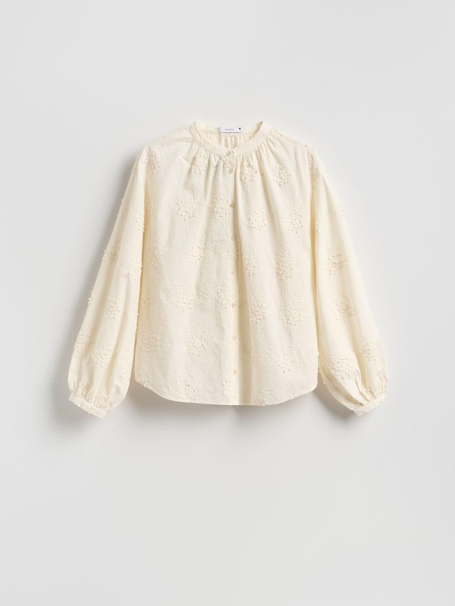 Cream Shirt With Embroidered Pattern, Ivory, large image number 0