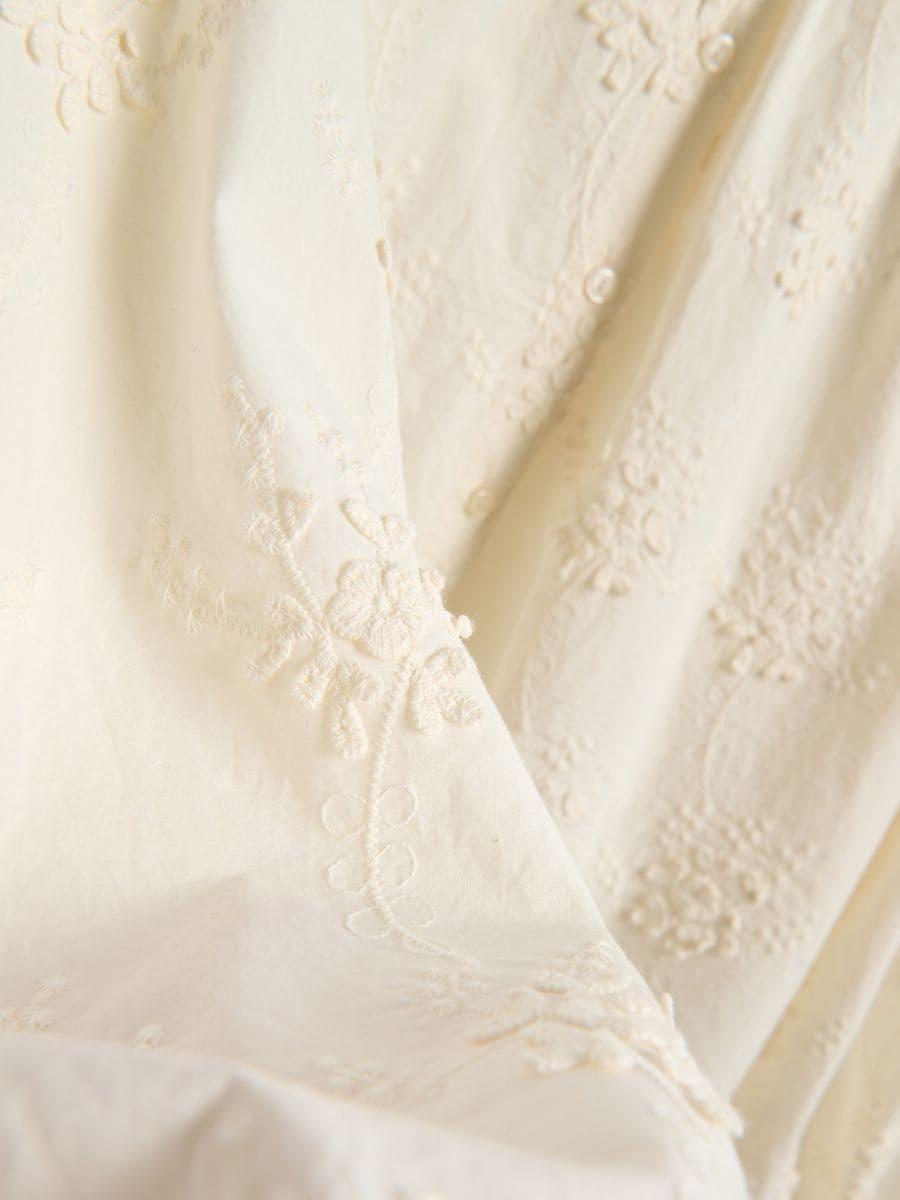 Cream Shirt With Embroidered Pattern, Ivory, large image number 1