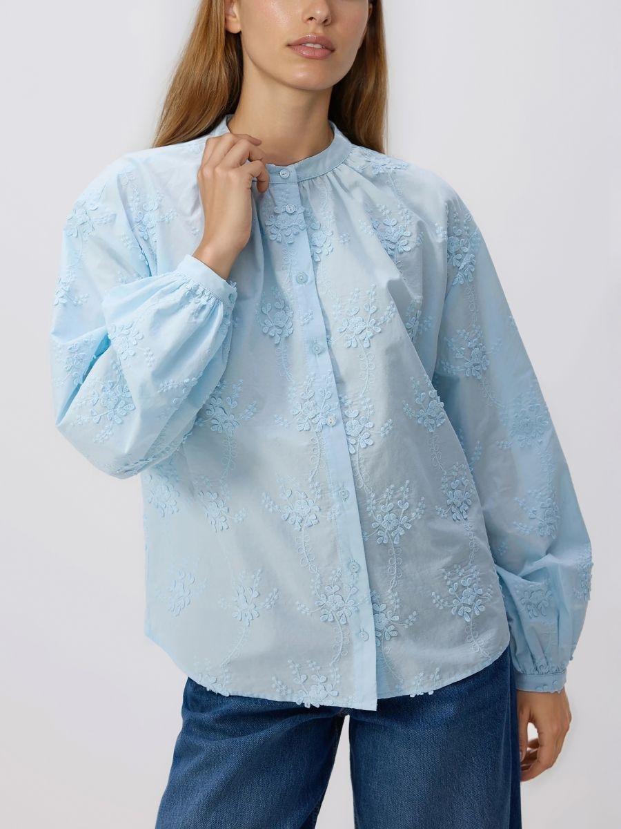 Blue Shirt With Embroidered Pattern, Blue, medium