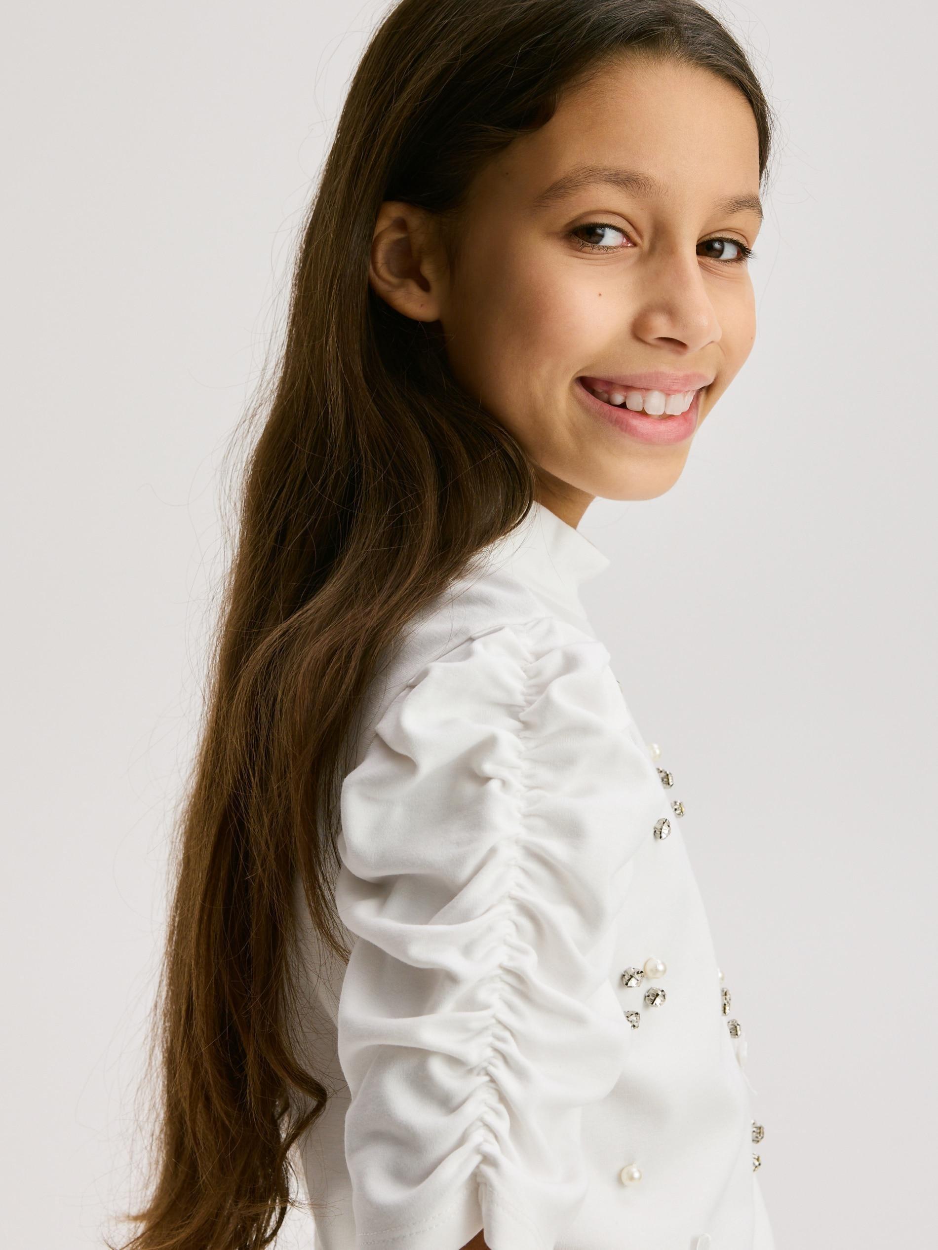 GIRLS` BLOUSE CREAM, Ivory, large image number 0