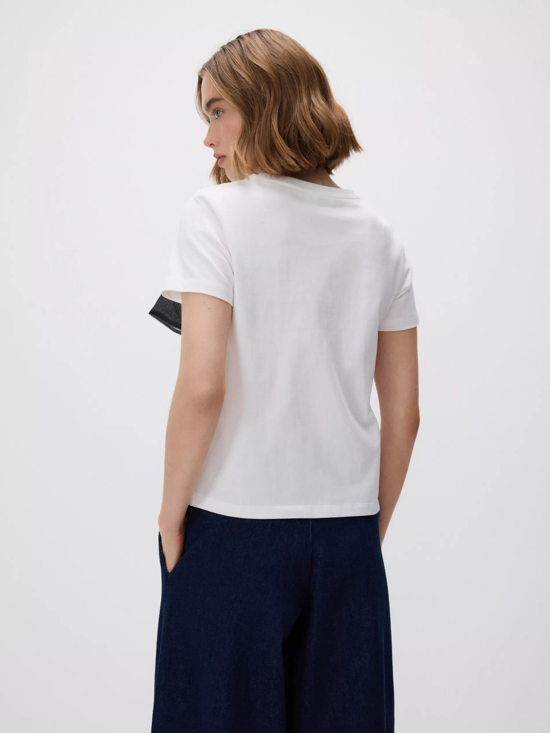 White T-Shirt With Bow, White, large image number 3