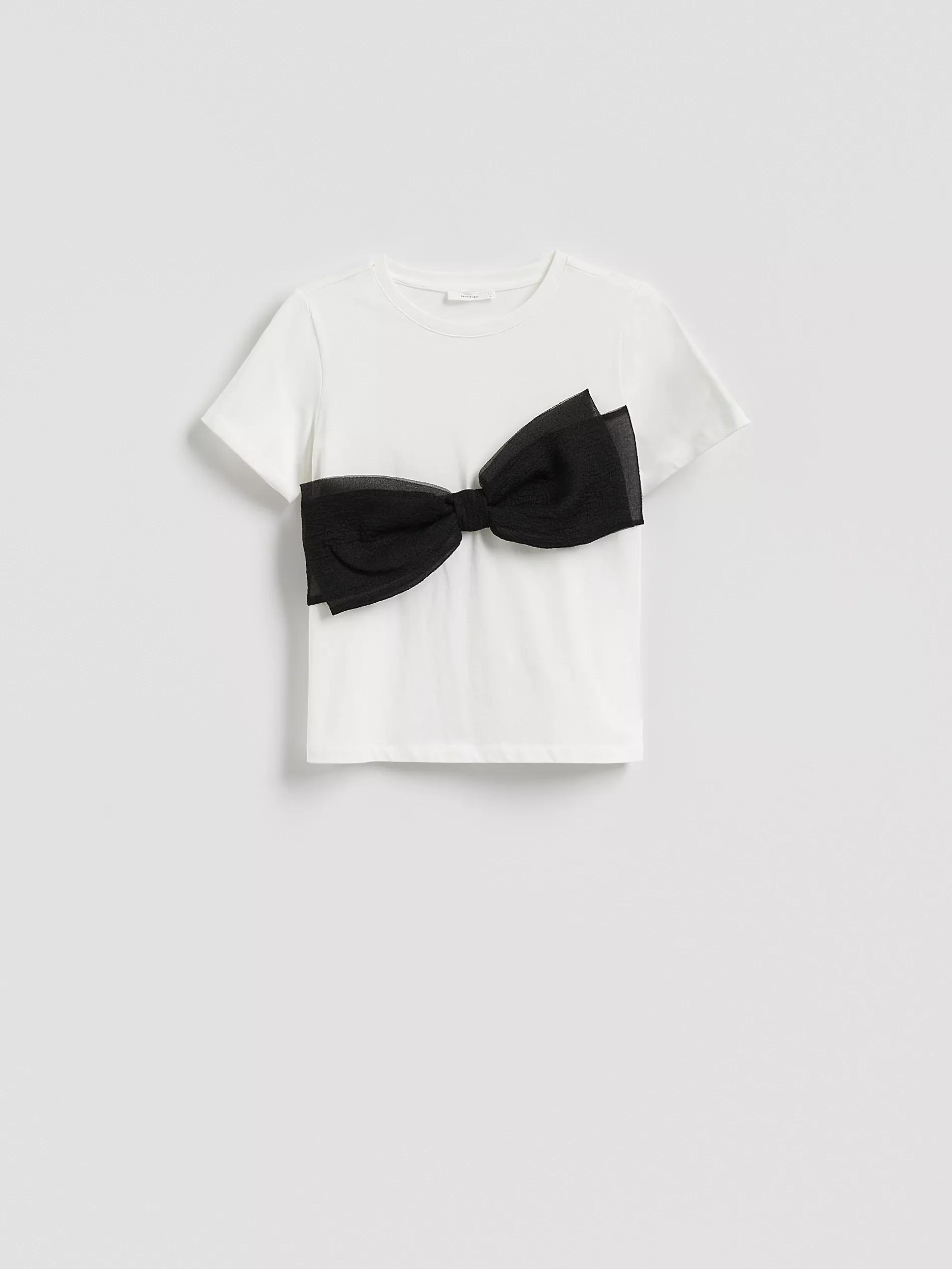 White T-Shirt With Bow, White, large image number 4