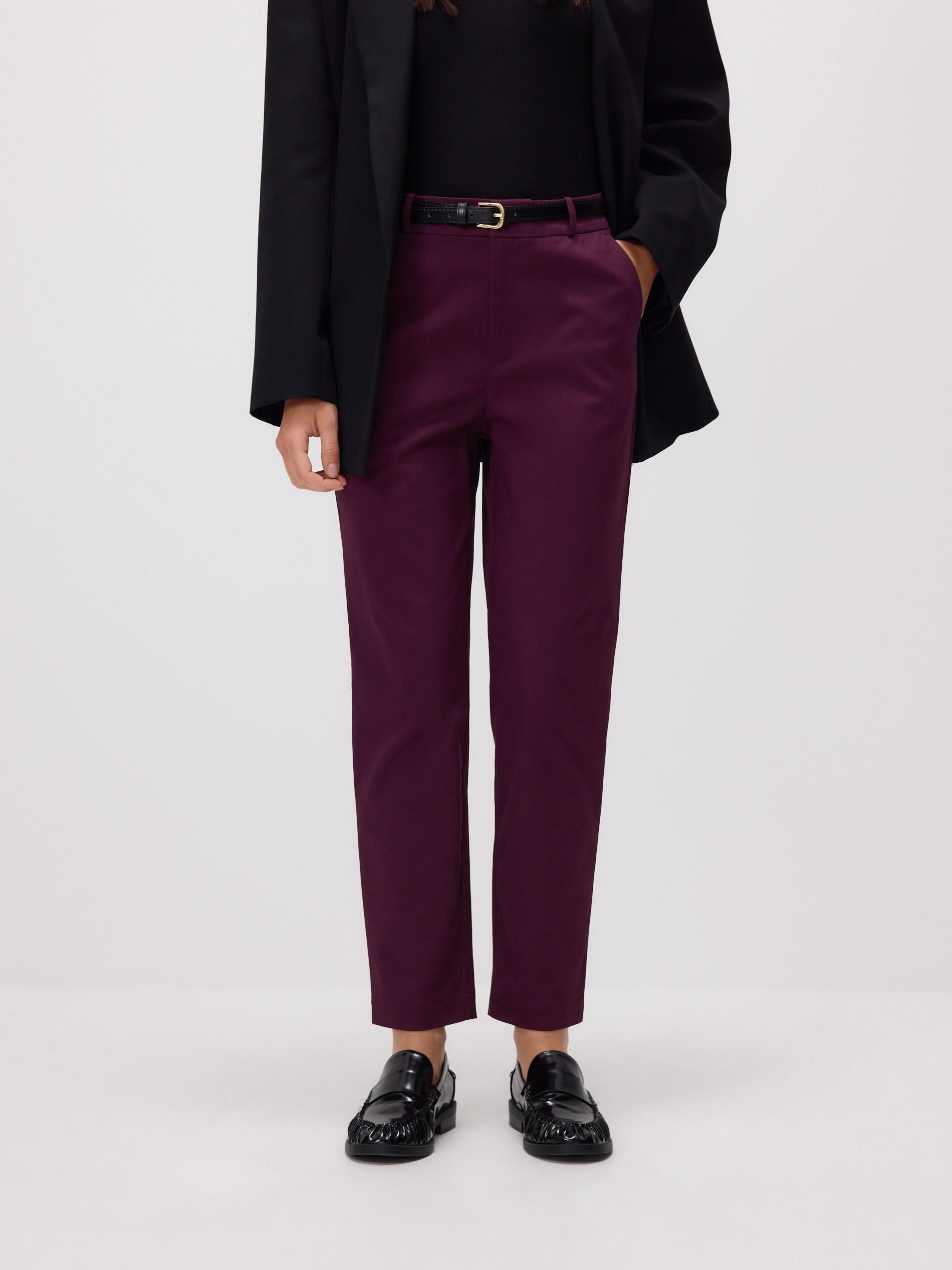 Burgundy Cigarette Trousers With Belt, Purple, large image number 0