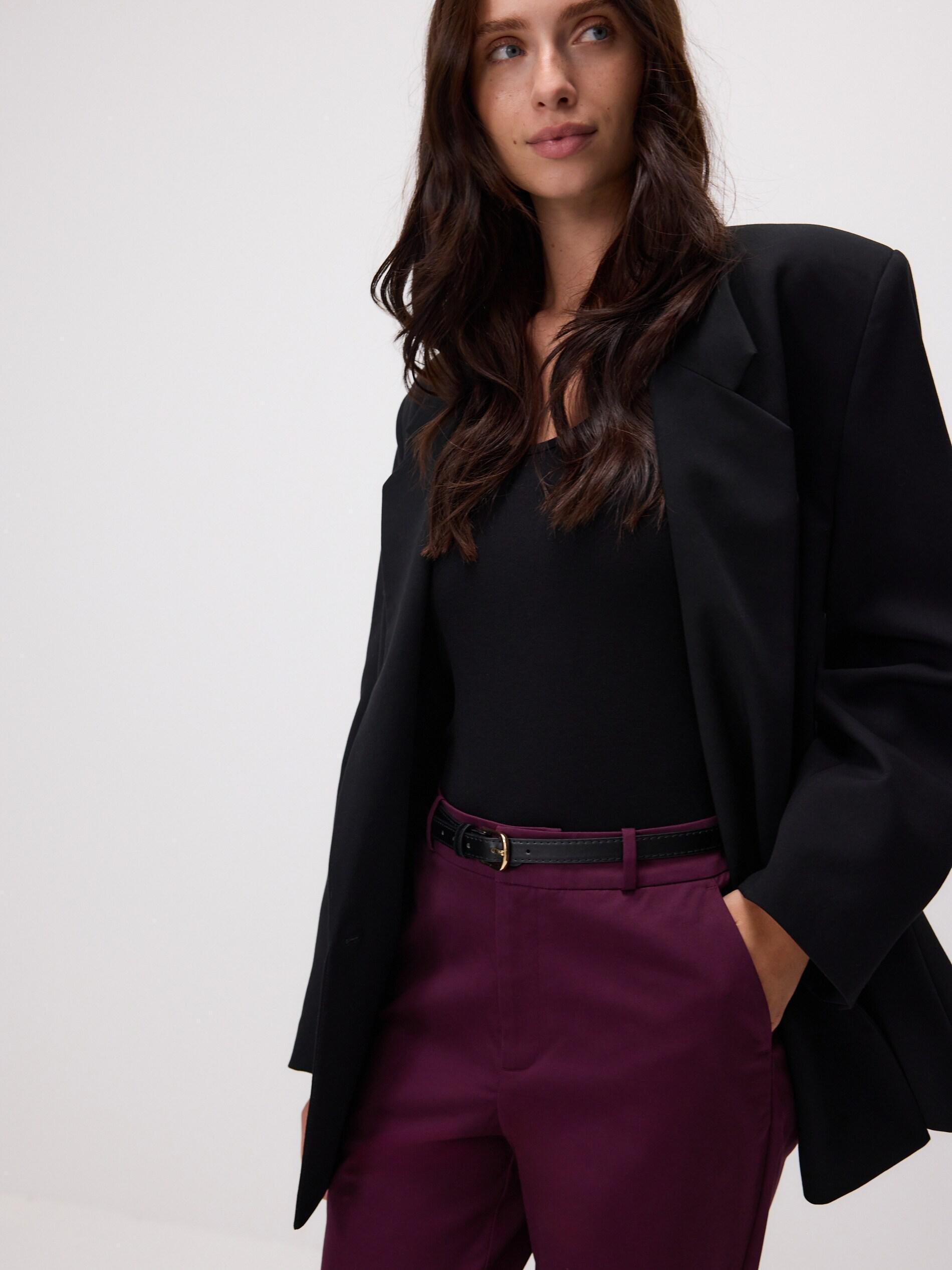 Burgundy Cigarette Trousers With Belt, Purple, large image number 1