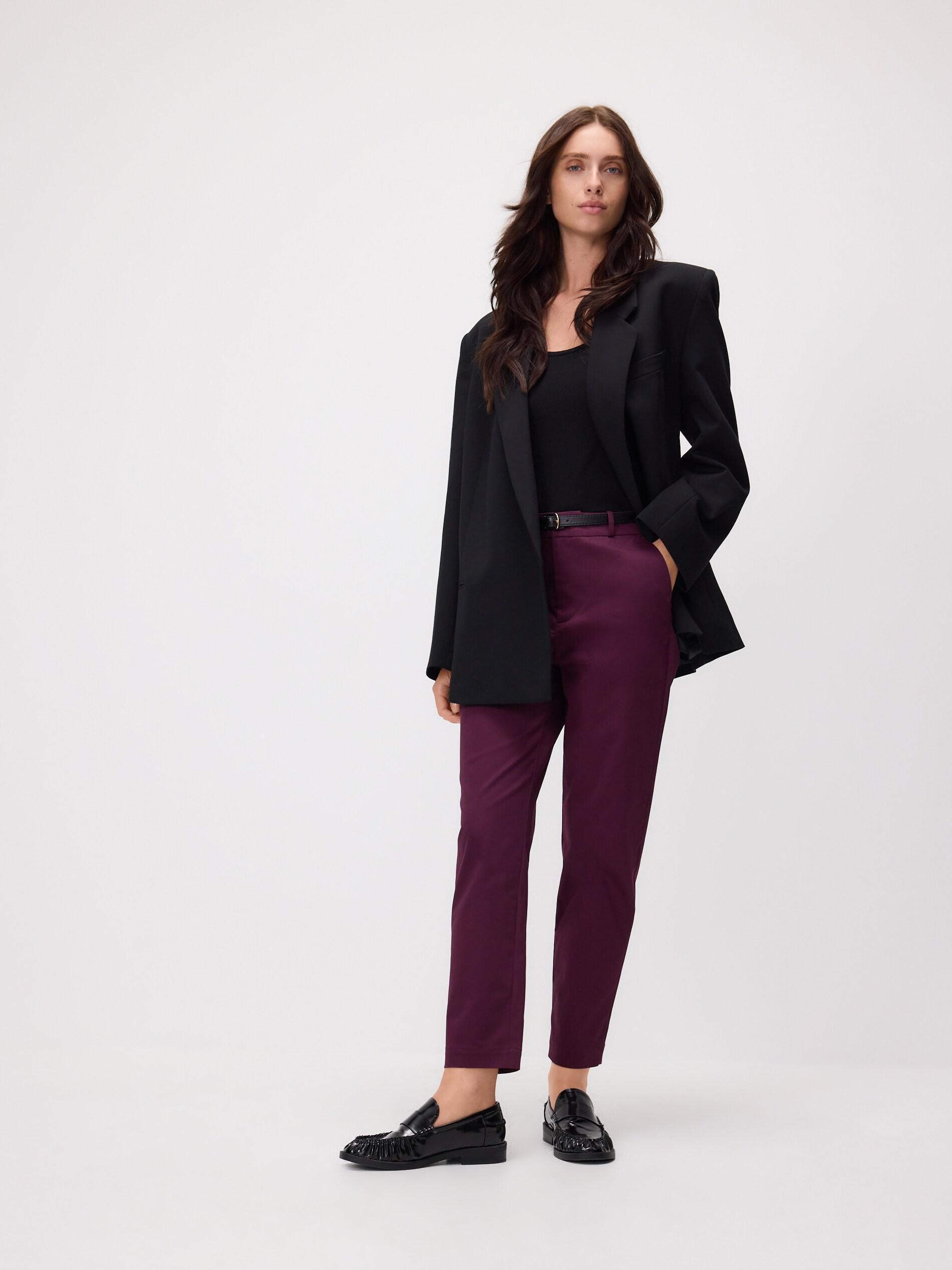Burgundy Cigarette Trousers With Belt, Purple, large image number 2