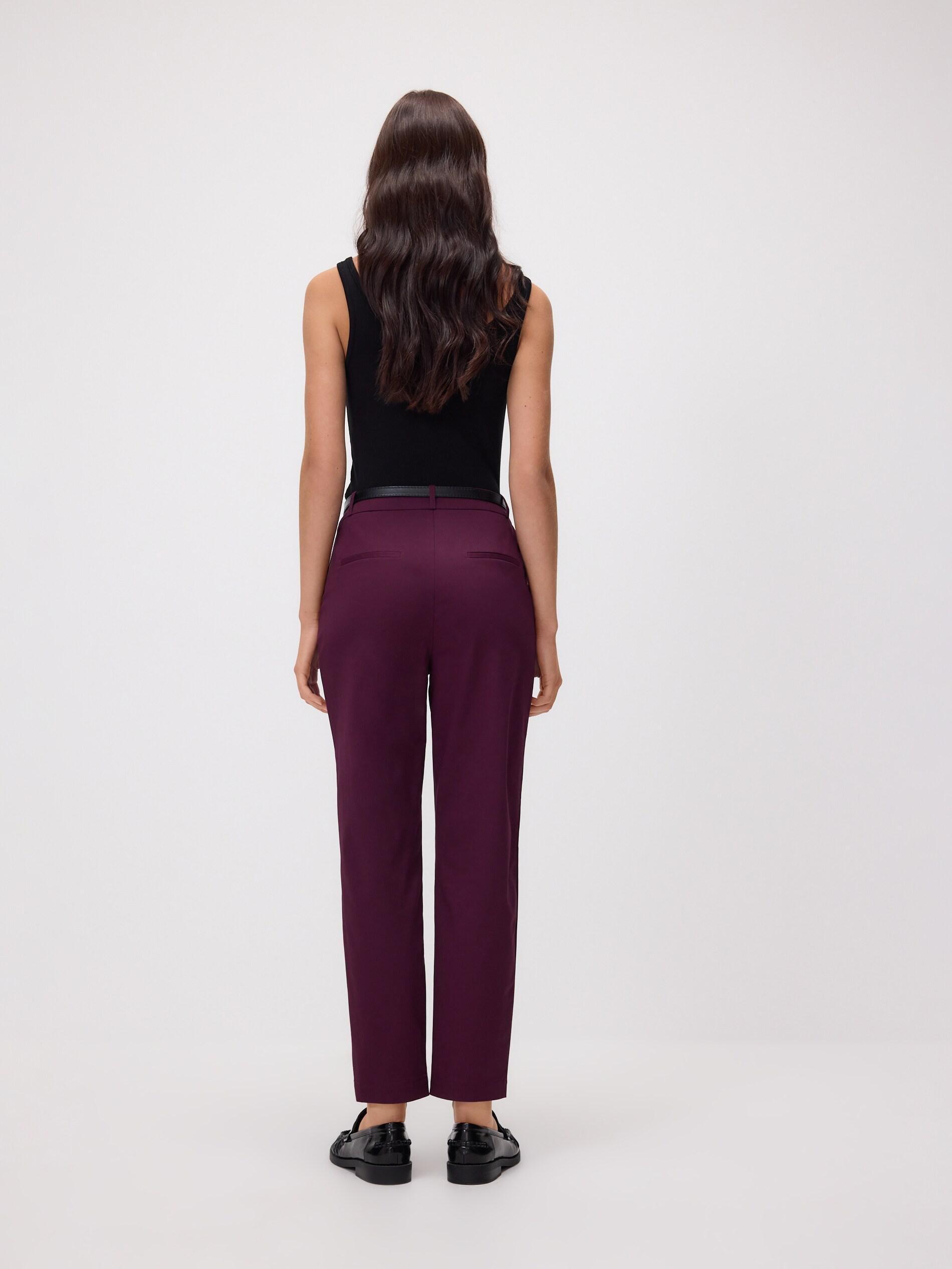 Burgundy Cigarette Trousers With Belt, Purple, large image number 3