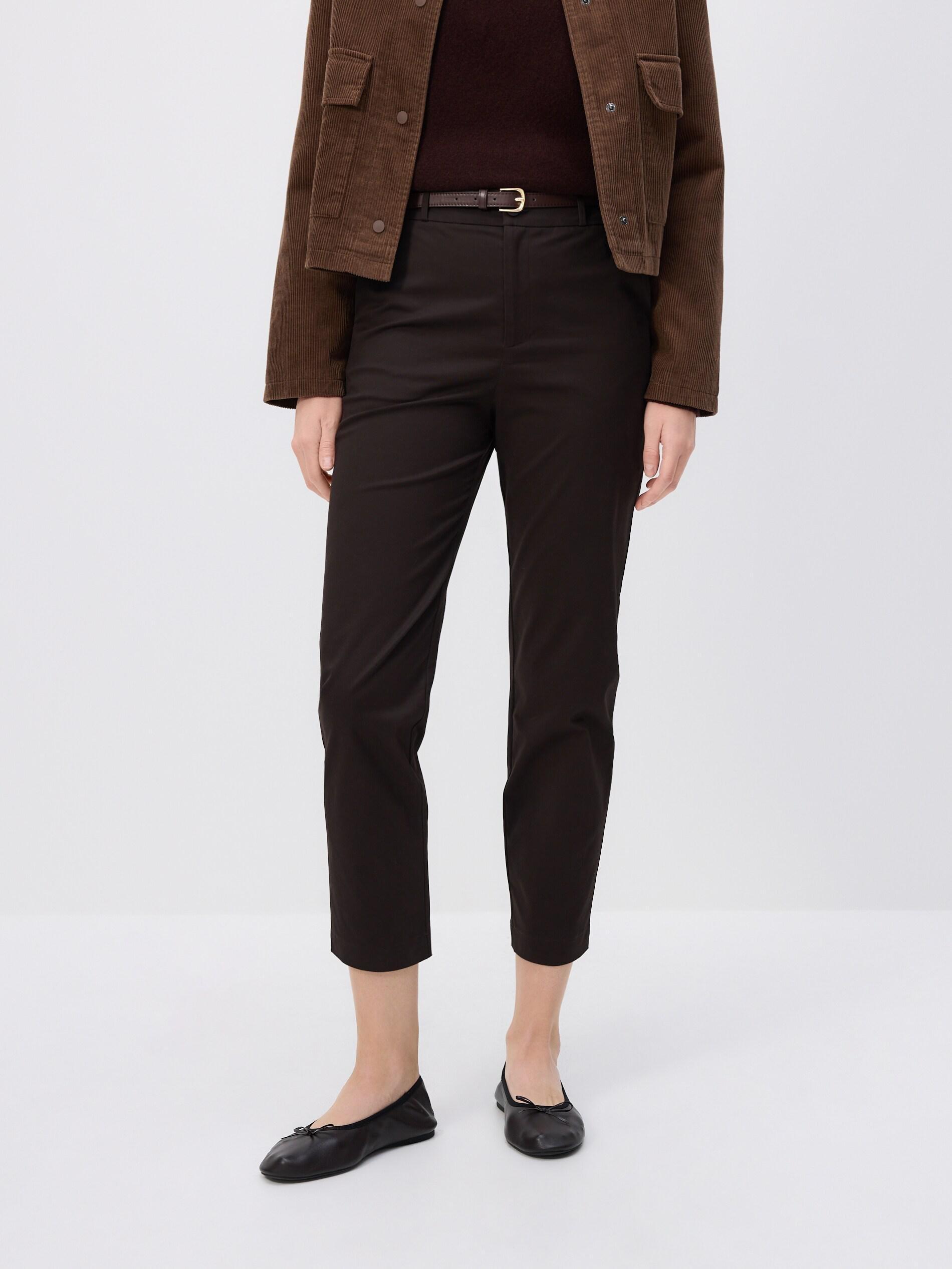 DARK BROWN Cigarette trousers with belt, Brown, large image number 1