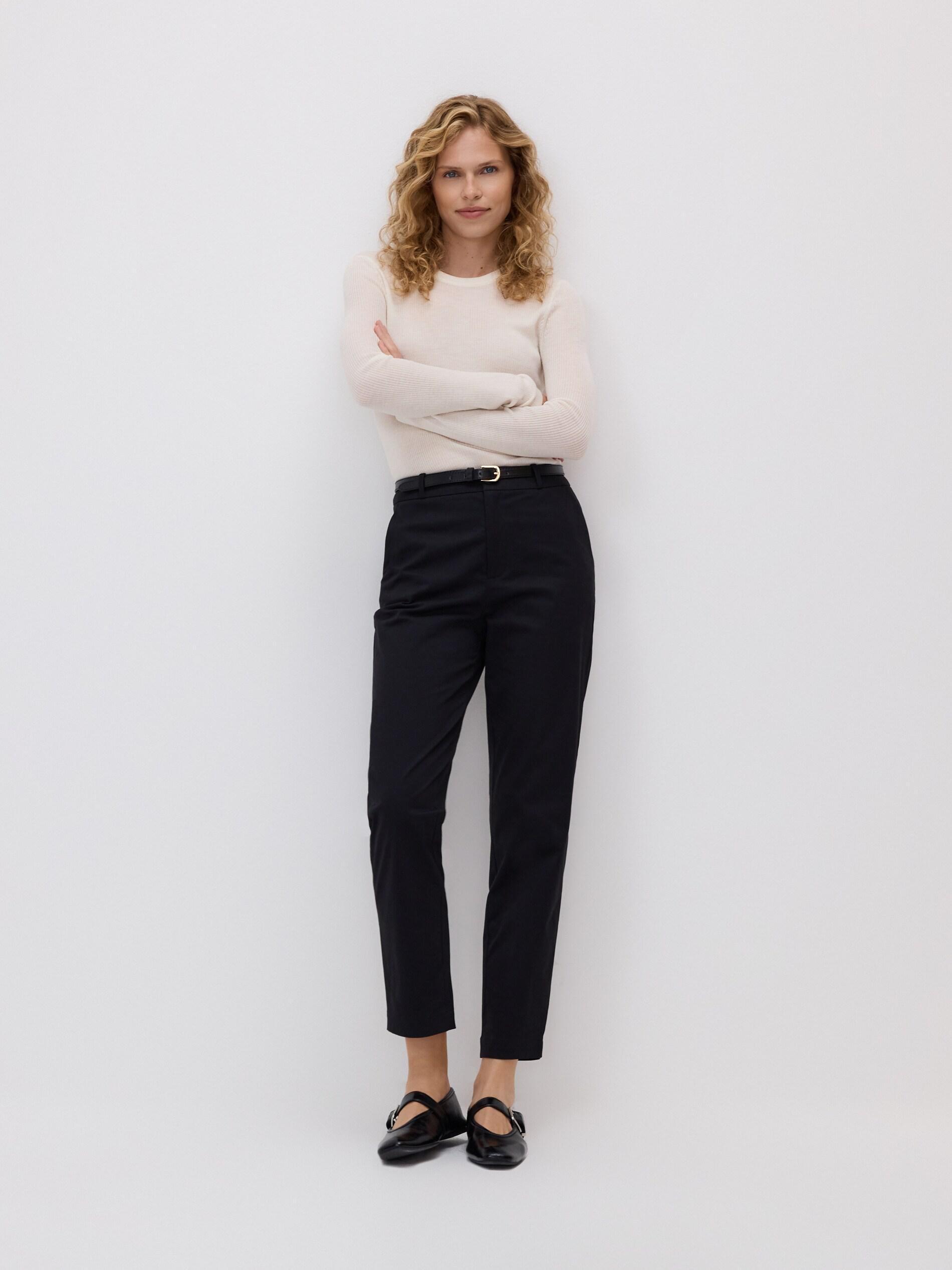 Black Cigarette Trousers With Belt, Black, large image number 0