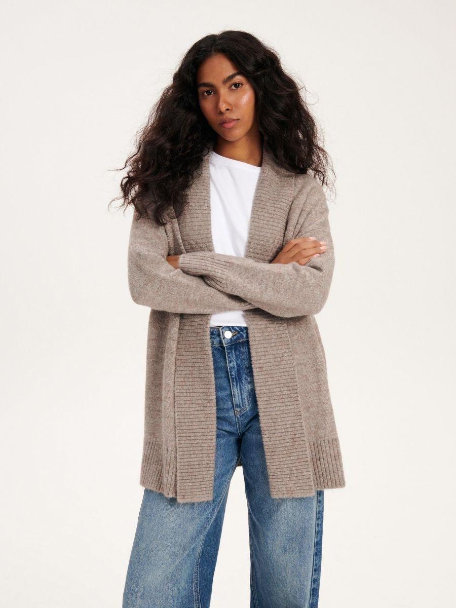 Brown Plain Cardigan, , large image number 0